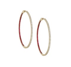 Diana M. Custom 2.42 Cts. Diamond Ruby Hoop Earrings 14K Yellow Gold