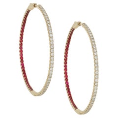 Diana M. Custom 2.42 Cts. Diamond Ruby Hoop Earrings 14K Yellow Gold