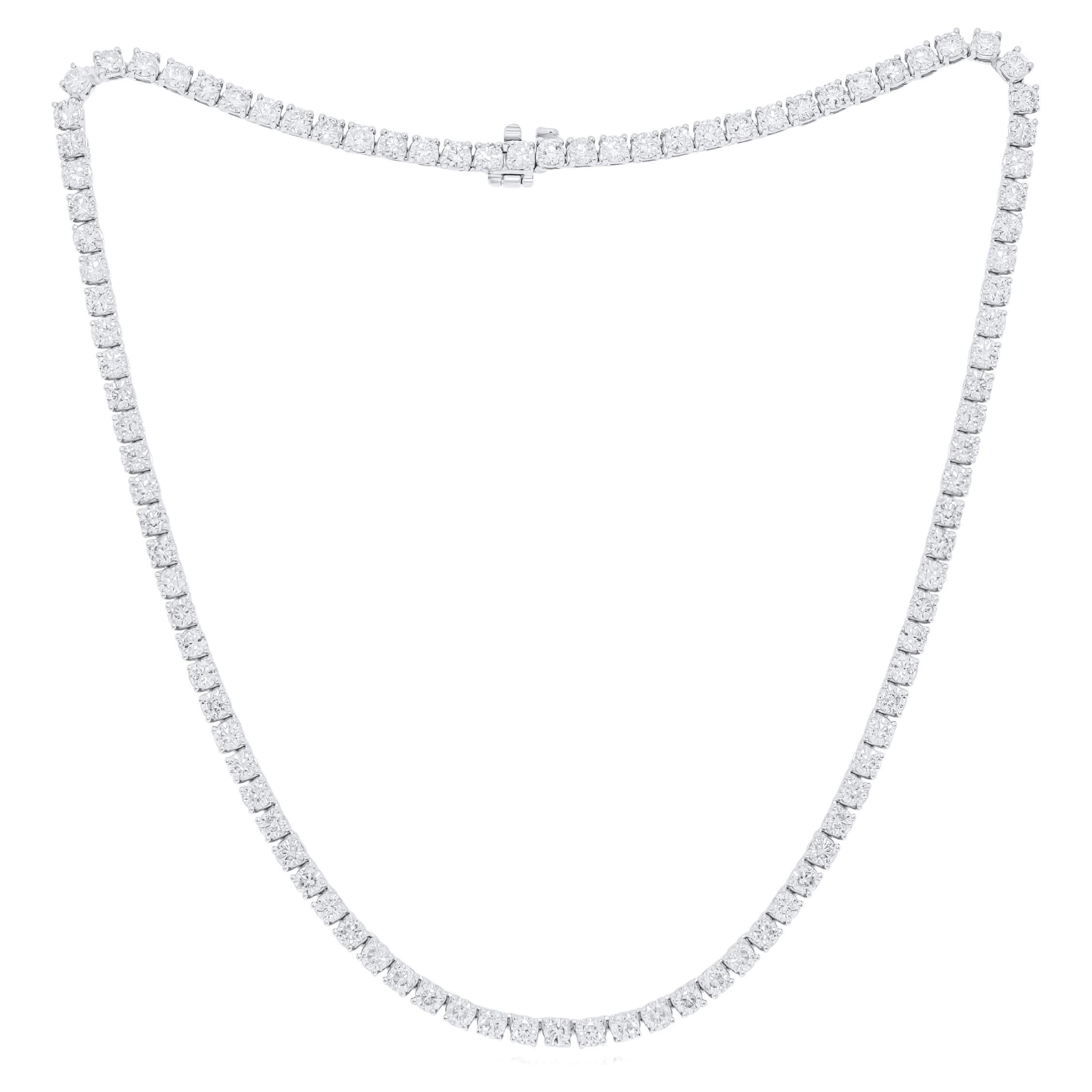Diana M. maßgefertigt 24.60 Karat rund  Tennis-Halskette aus 18 Karat Weißgold mit 4 Diamanten in Zacken 