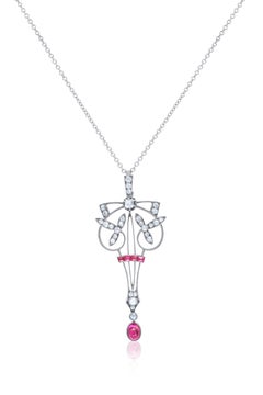 Diana M. Custom 2.50 Cts. Rubies & Diamonds Pendant Necklace 18K Rose Gold