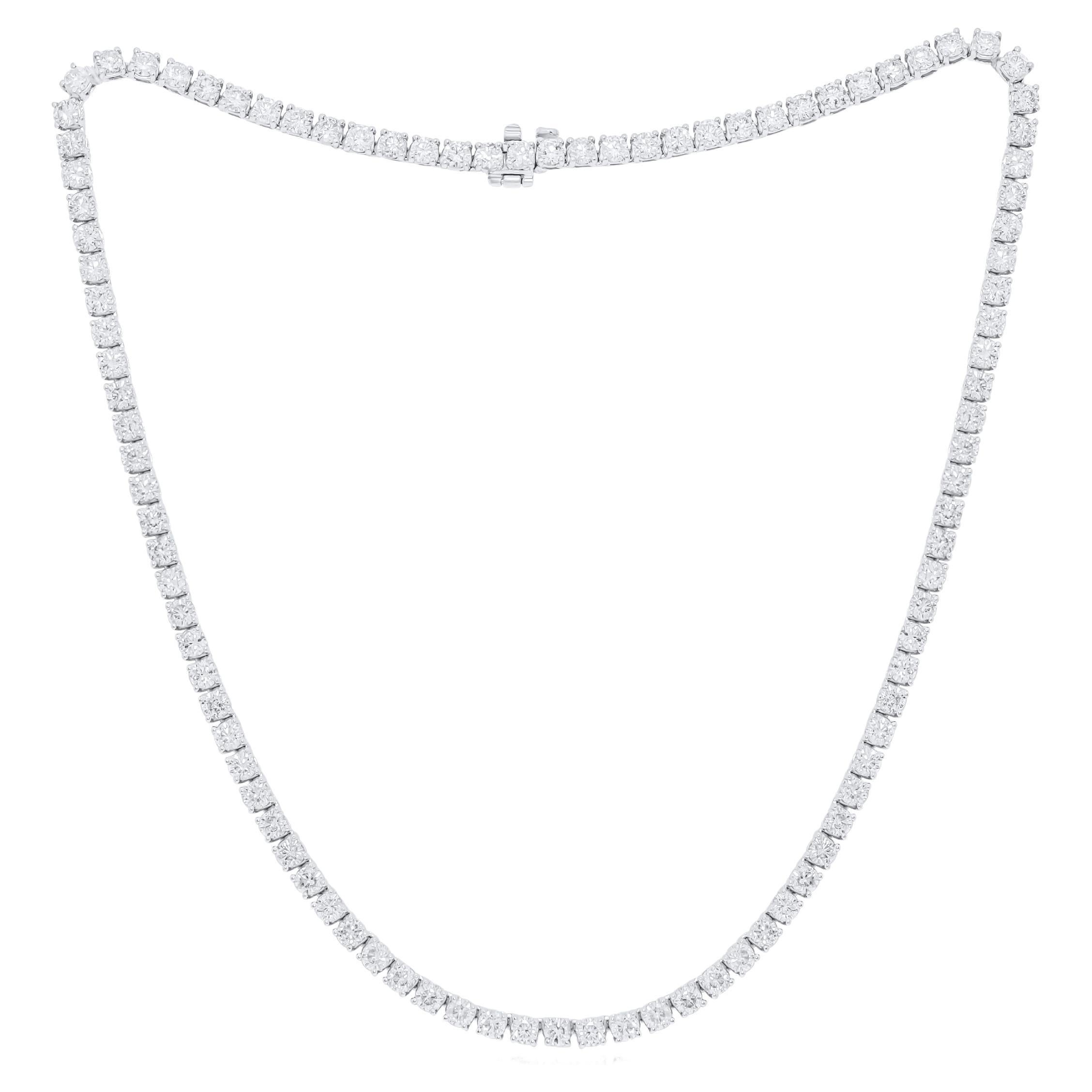 Diana M. Custom 28.00 Cts Round Diamond 16.5" 18k White Gold Tennis Necklace  For Sale