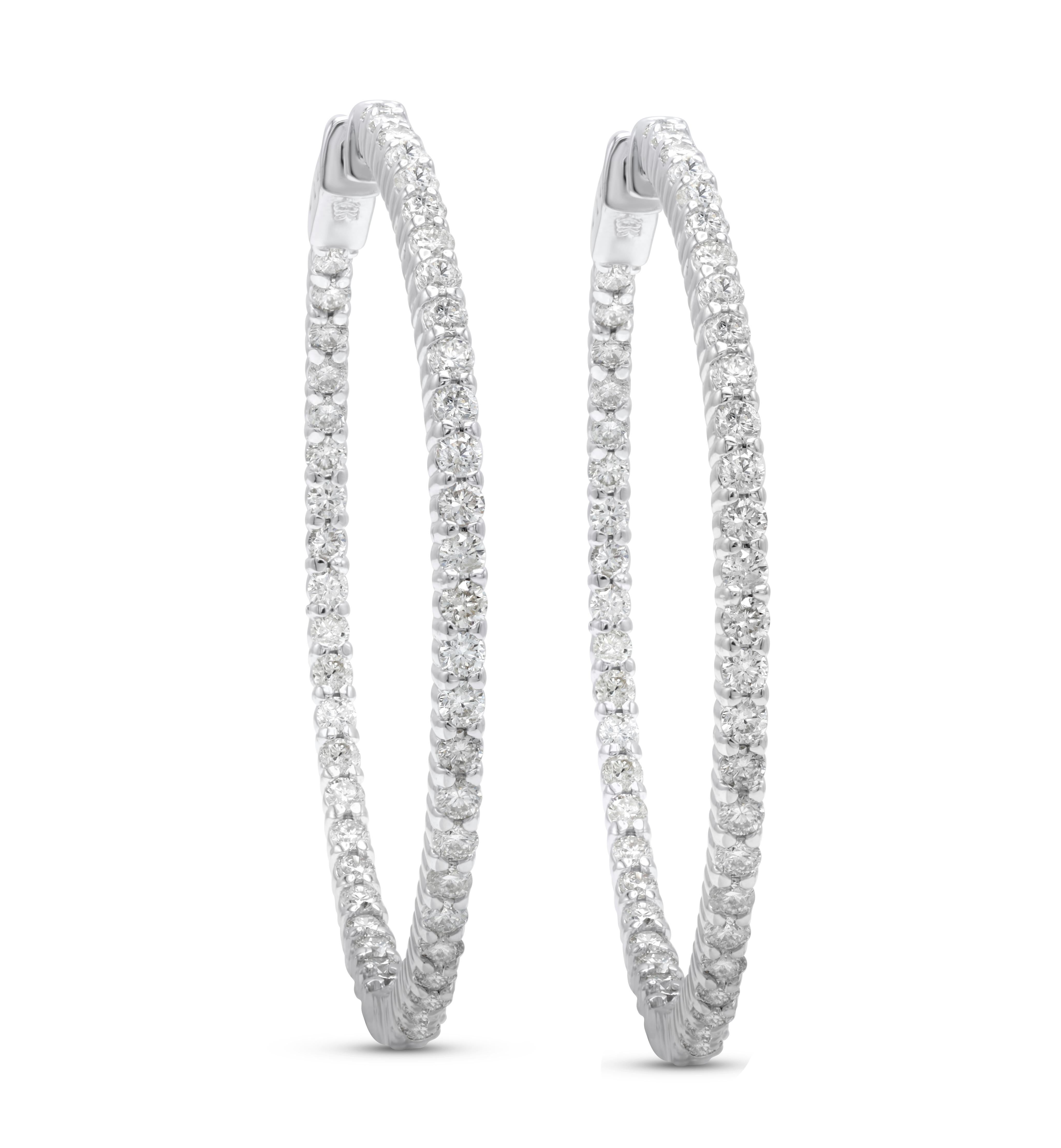 Diana M. Custom 3.00 Cts. Diamond Hoop Earrings 18K White Gold