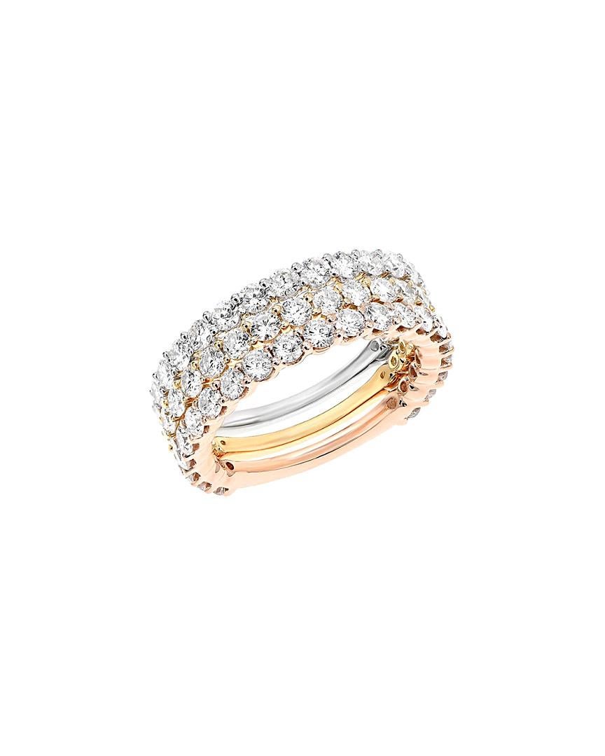 Taille ronde A&M. Custom 3.15 Cts. Bague triple tons en or 18 carats avec diamants ronds en vente