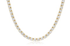 Diana M. Custom 31.50 Cts 4 Prong Round  Diamond 18k Yellow Gold Tennis Necklace