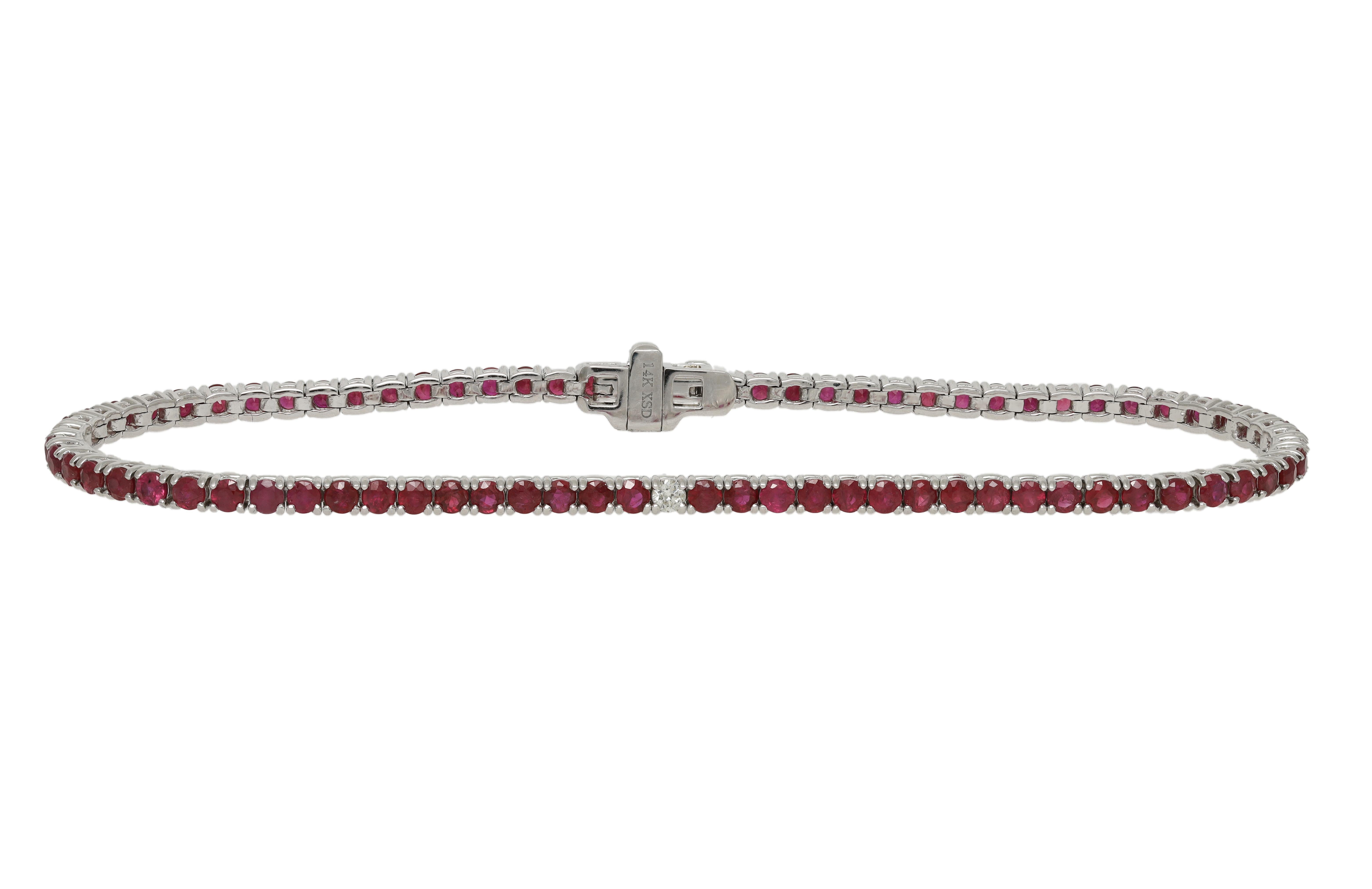Diana M. Custom 3.38 Cts. Diamond Ruby Tennis Bracelet 14K White Gold In New Condition For Sale In New York, NY
