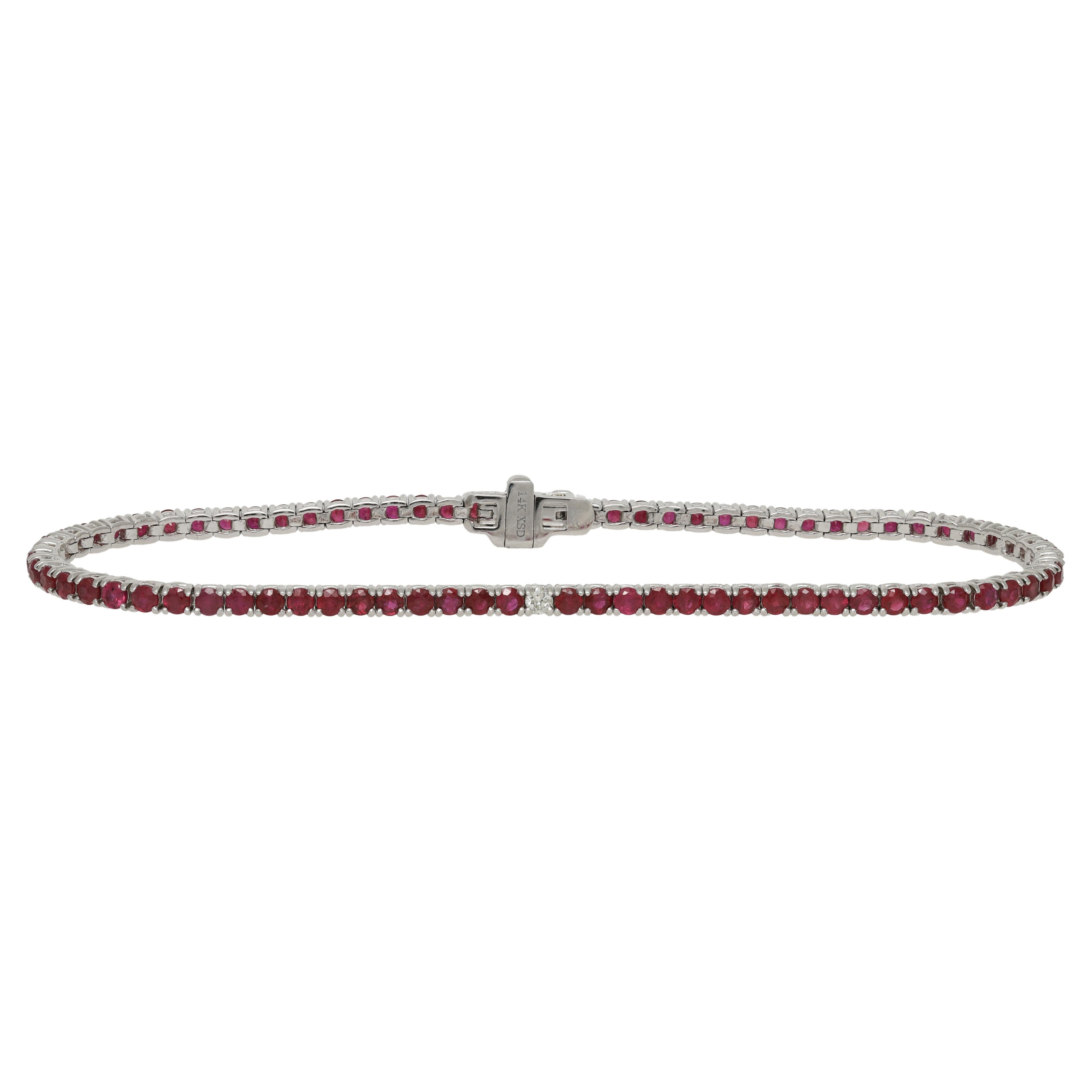 Diana M. Custom 3.38 Cts. Diamond Ruby Tennis Bracelet 14K White Gold