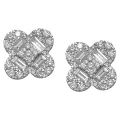 Diana M. Custom 3.60 Cts. Diamond Clover Stud Earrings 14K White Gold