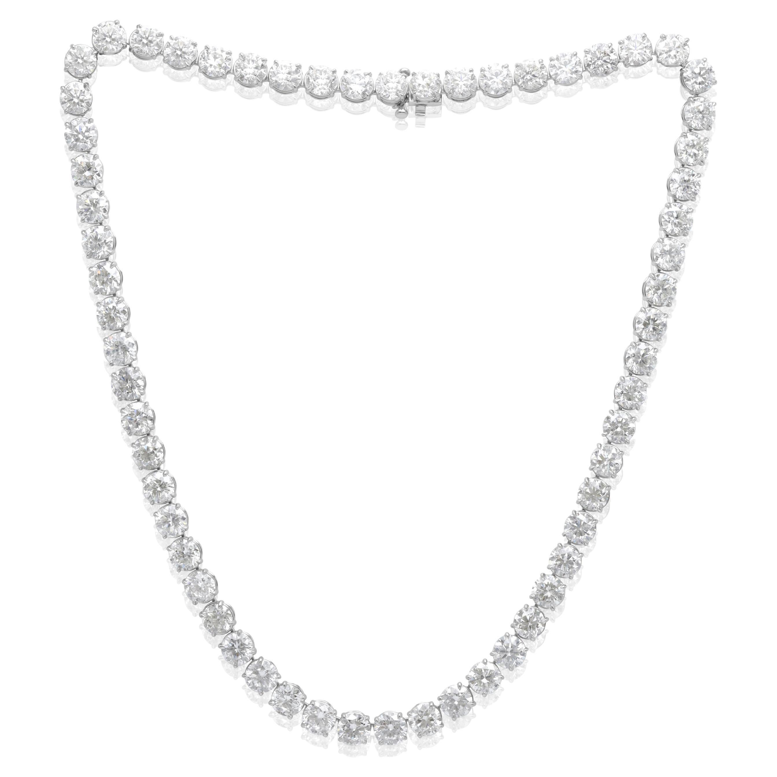 Round Cut Diana M. Custom 37.50 cts round 4 prong diamond 18k white gold tennis necklace  For Sale
