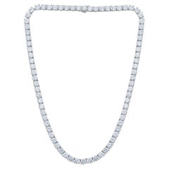 Diana M. maßgefertigte 37,50 Karat runde 4 Zacken Diamant-Tennis-Halskette aus 18k Weißgold 