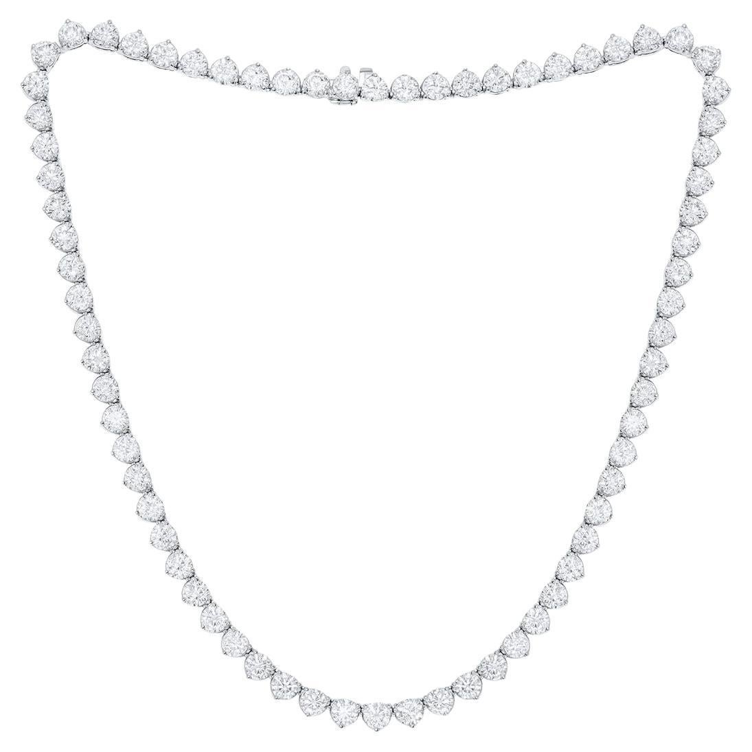 Diana M. Custom 44.10 cts 3 Prong Diamond 18k White Gold 16.5" Tennis Necklace  For Sale