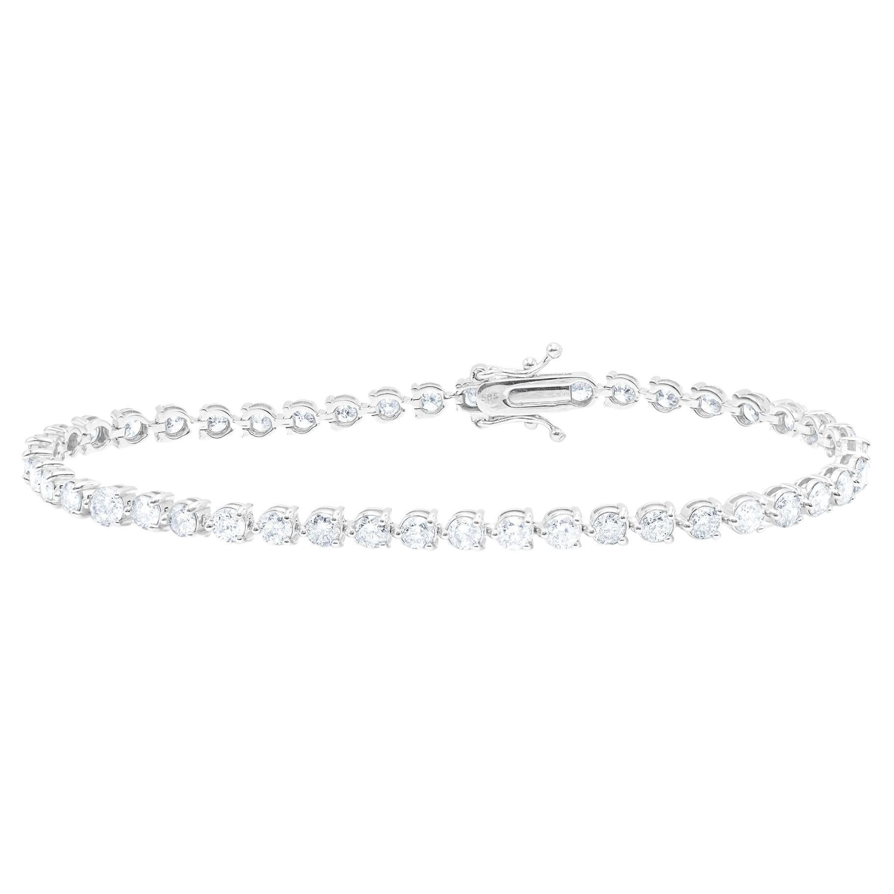 Diana M. 4,50 Cts 3 griffes personnalisées  Bracelet tennis en or blanc 14 carats serti de diamants