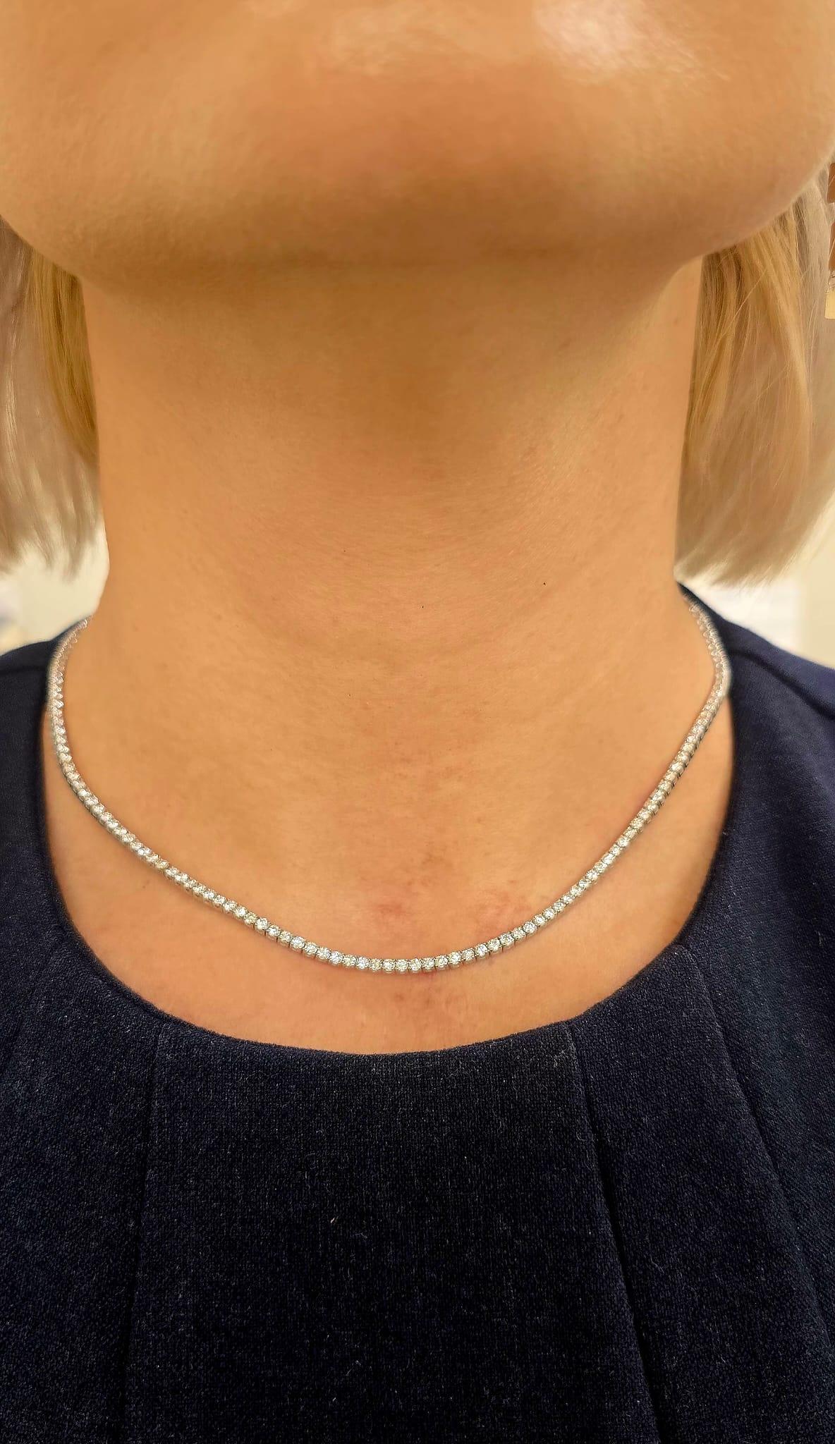 Diana M. Custom 5.20 Cts. Diamond Tennis Necklace 14K Whtie Gold In New Condition For Sale In New York, NY