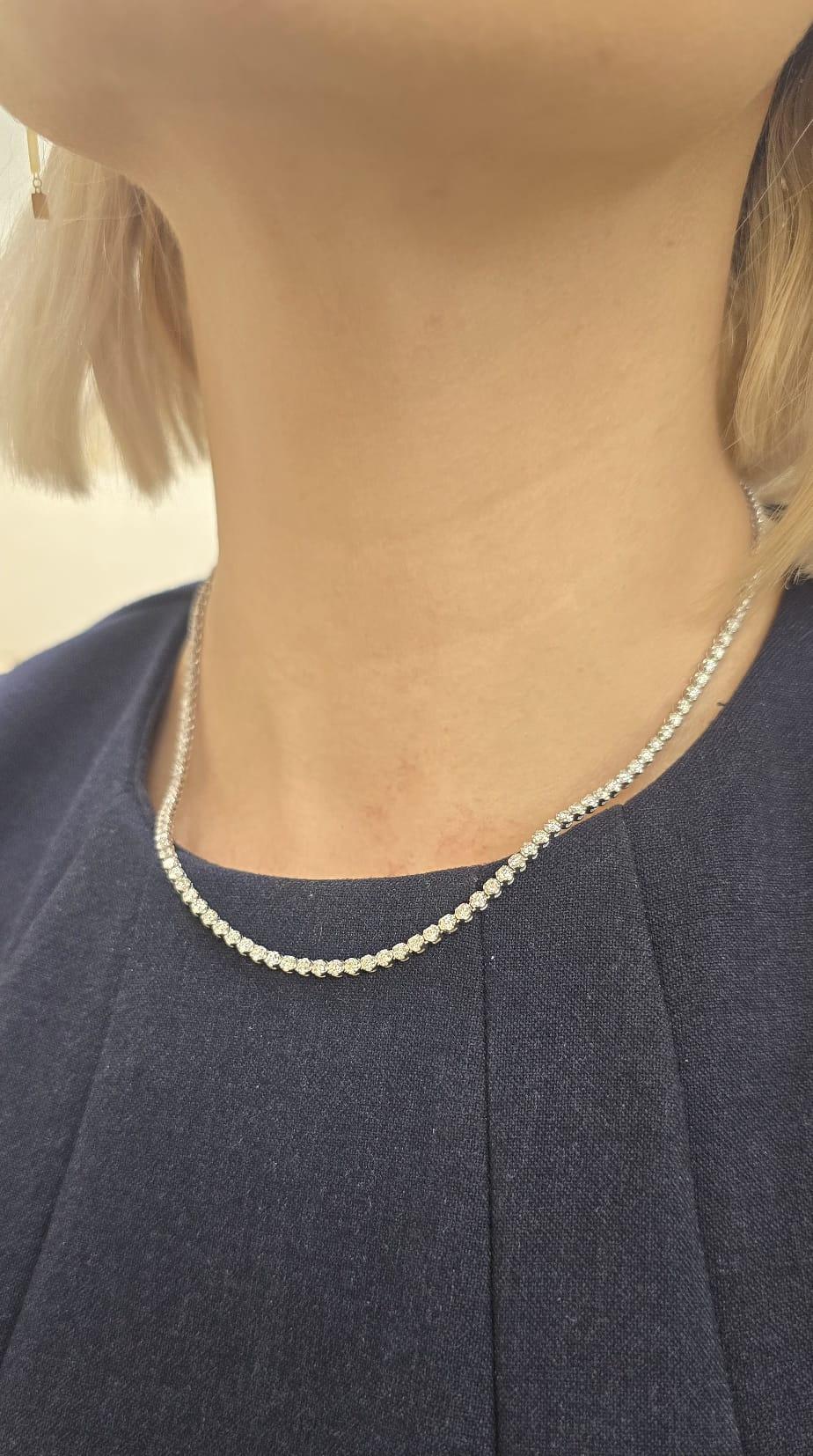 Round Cut Diana M. Custom 5.50 Cts. Diamond Tennis Necklace 14K White Gold For Sale