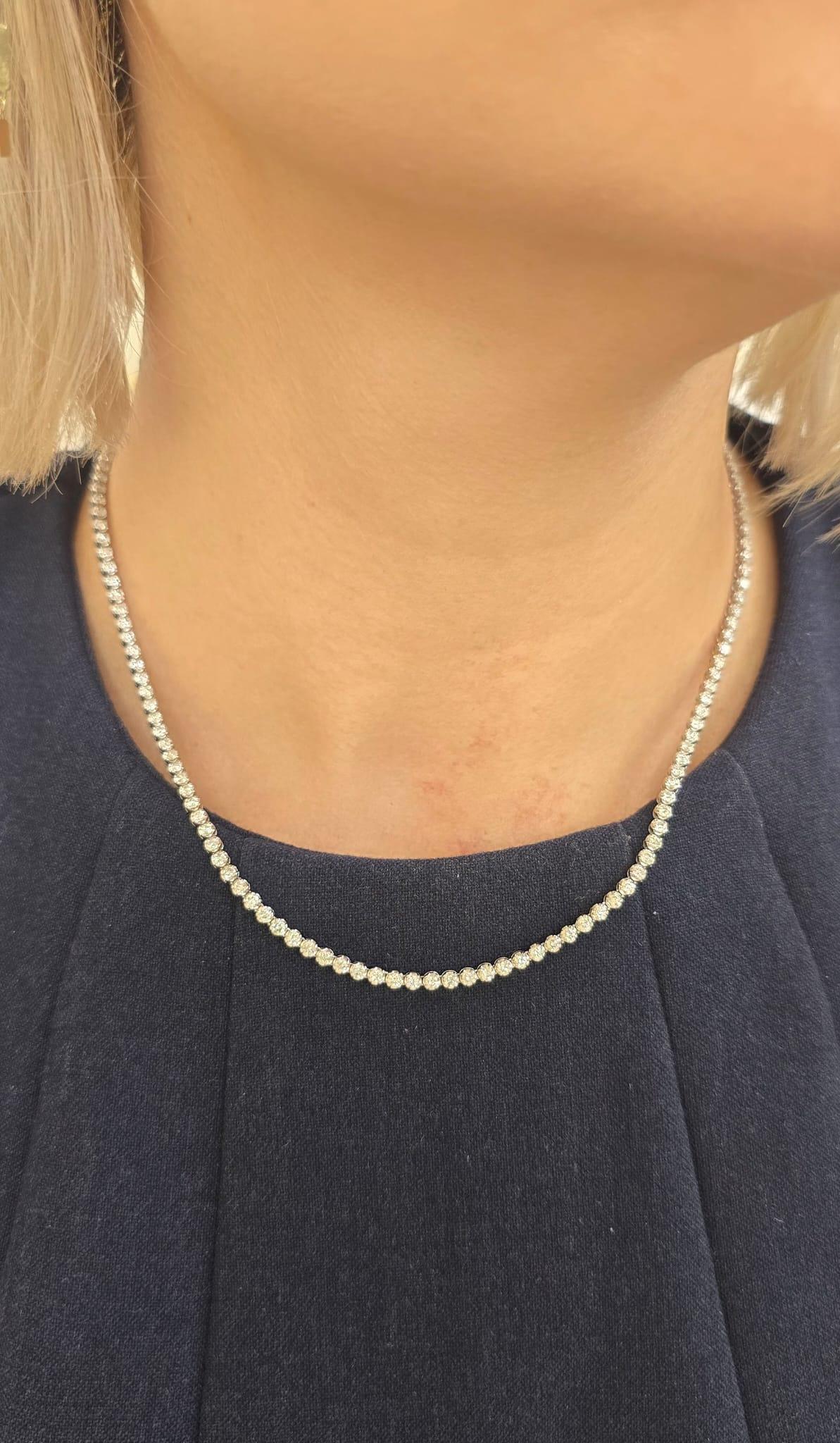 Diana M. Custom 5.50 Cts. Diamond Tennis Necklace 14K White Gold In New Condition For Sale In New York, NY
