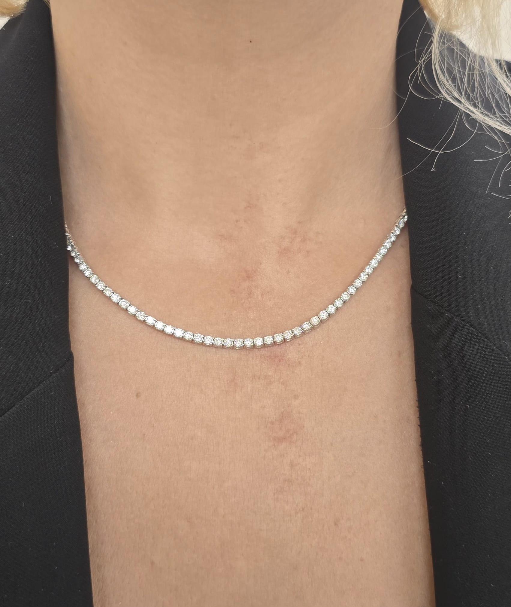 A&M. Custom 6.15 Cts. Collier de tennis à diamants en or blanc 14K Neuf - En vente à New York, NY