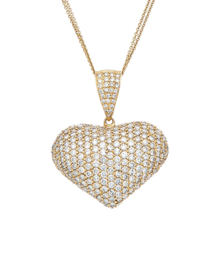 Round Cut Diana M. Custom 6.65 Cts. Round Diamond Heart Pendant 18K Yellow Gold For Sale