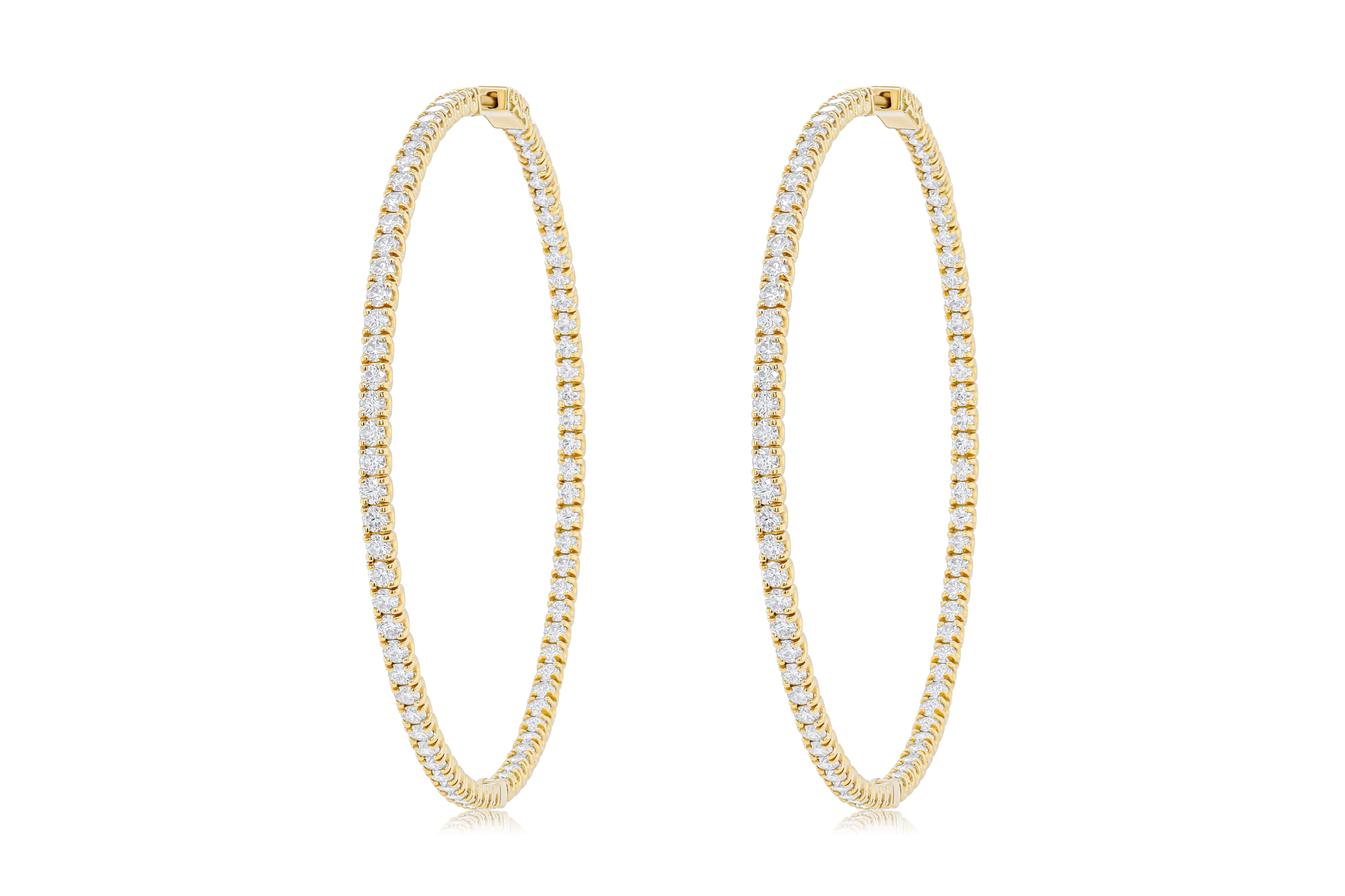 18KT Yellow Gold Earring Hoops 7.50 Cts. Diamonds, 2.50 inch FG VS