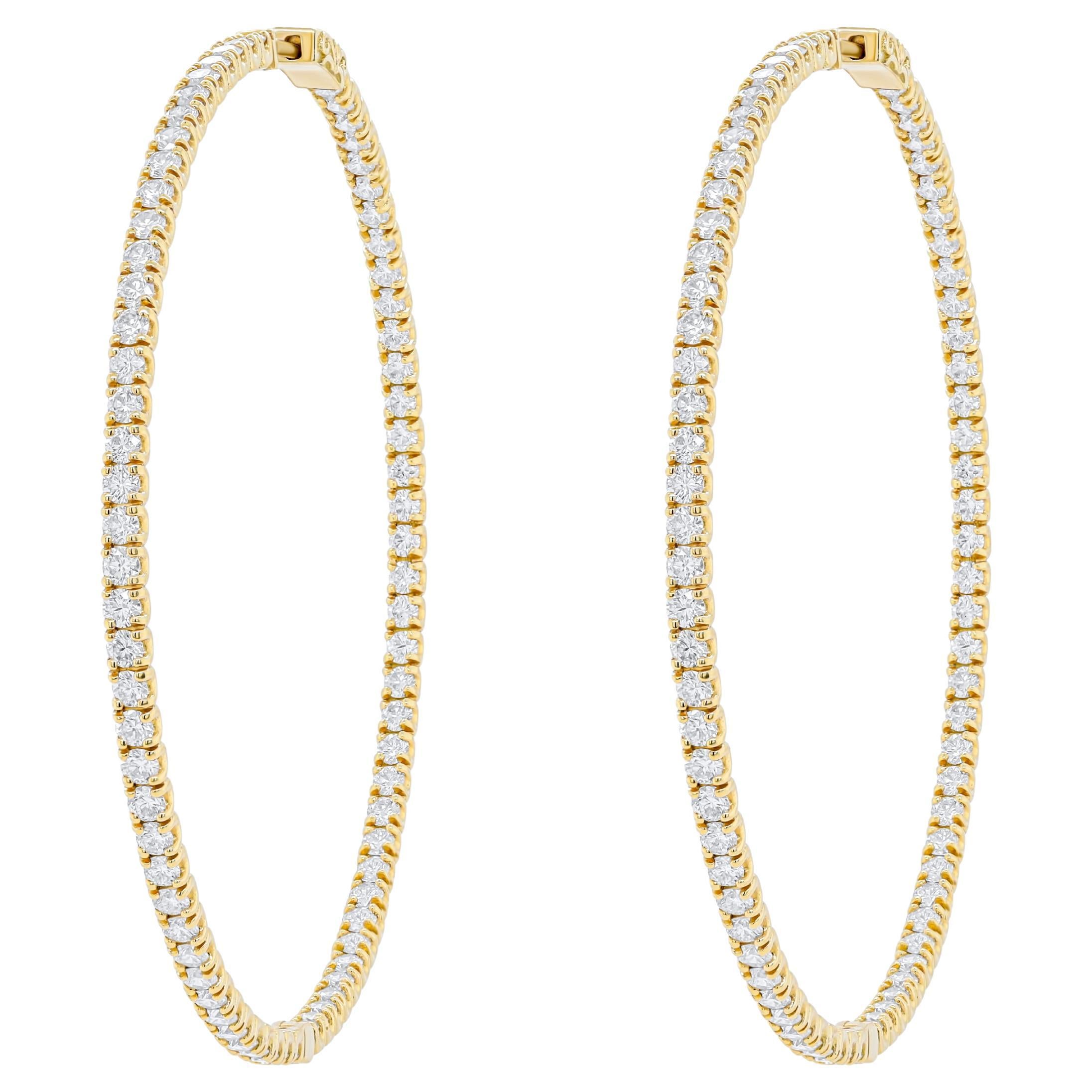 Diana M. Custom 7.50 Cts. Diamond Hoop Earrings 18K Yellow Gold For Sale
