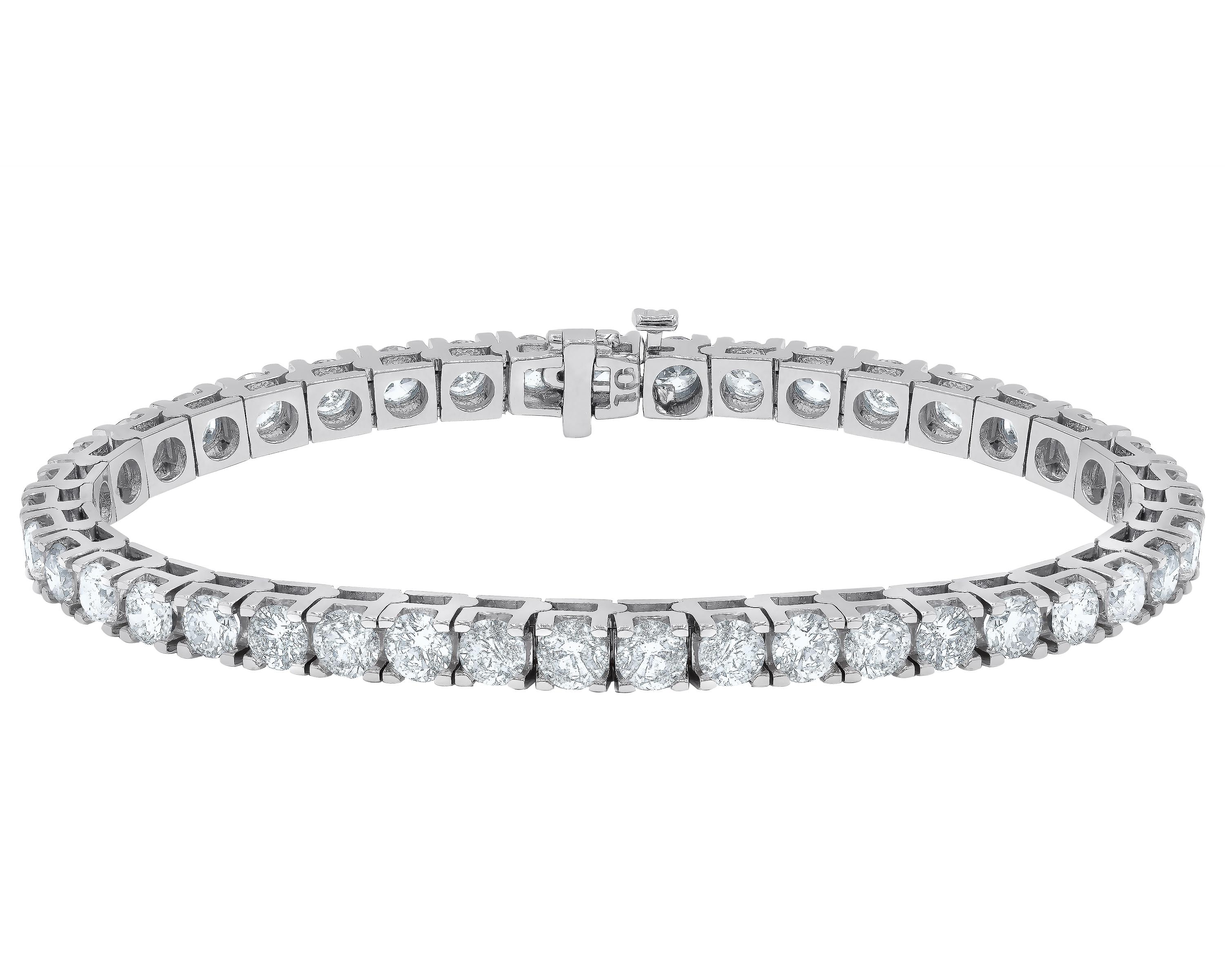 Taille ronde Diana M. Bracelet tennis personnalisé en or blanc 14 carats avec diamants ronds de 8,00 carats en vente