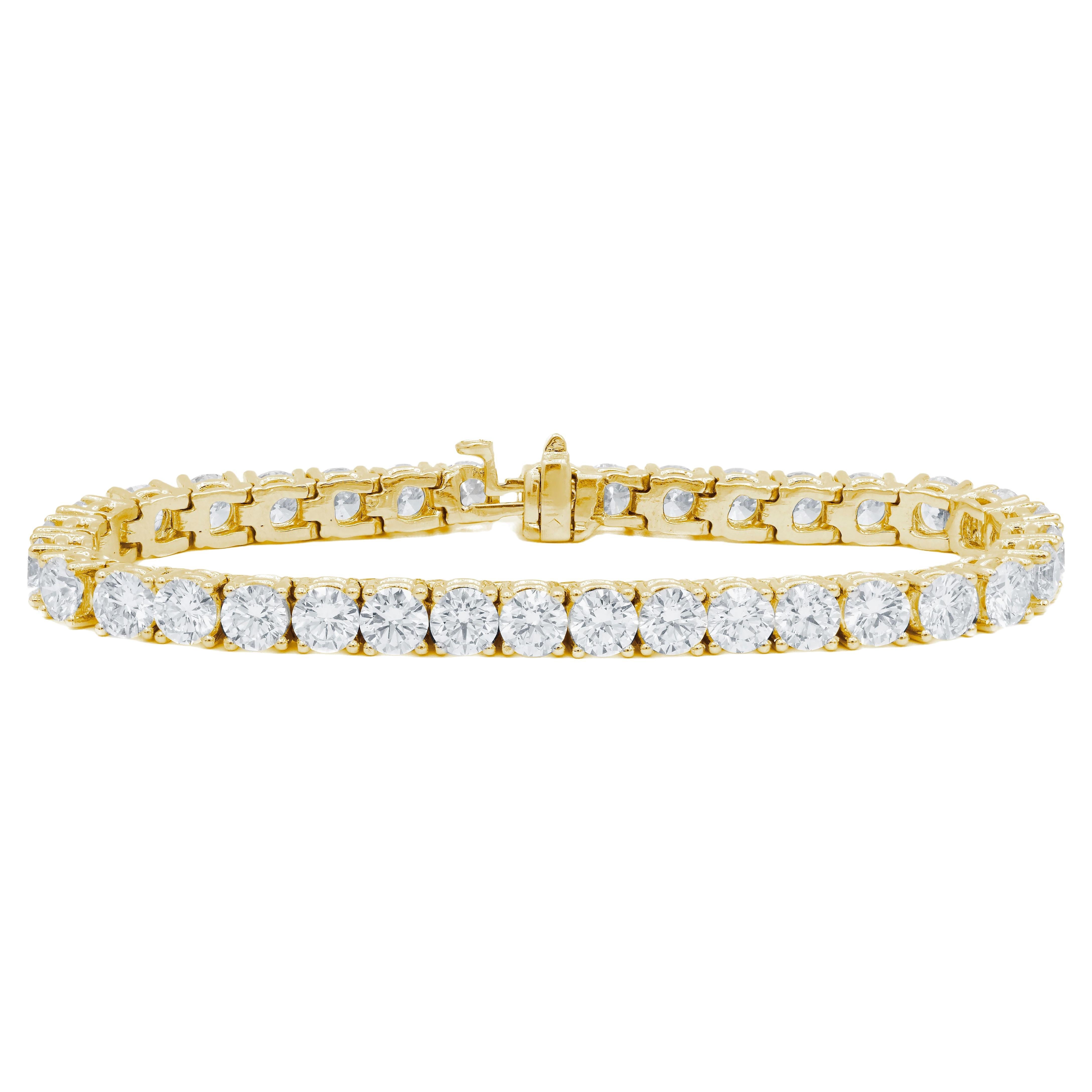 Diana M. Bracelet tennis personnalisé à 4 griffes avec diamants ronds de 8,35 carats  en or jaune