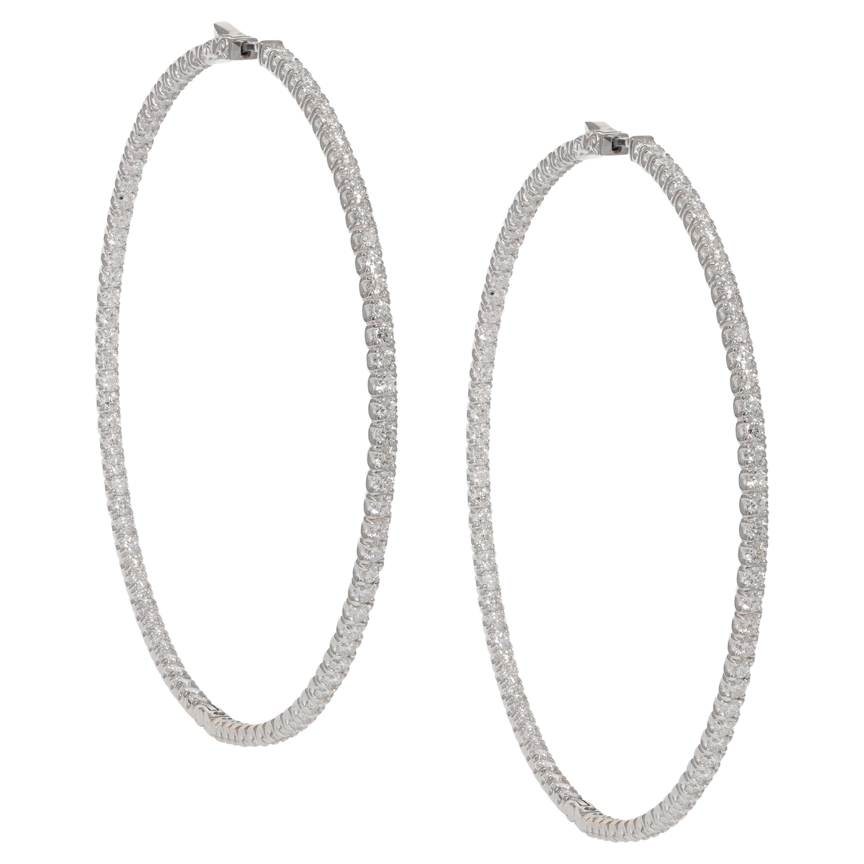 Diana M. Custom 8.70 Cts. Diamond Hoop Earrings 18K White Gold For Sale