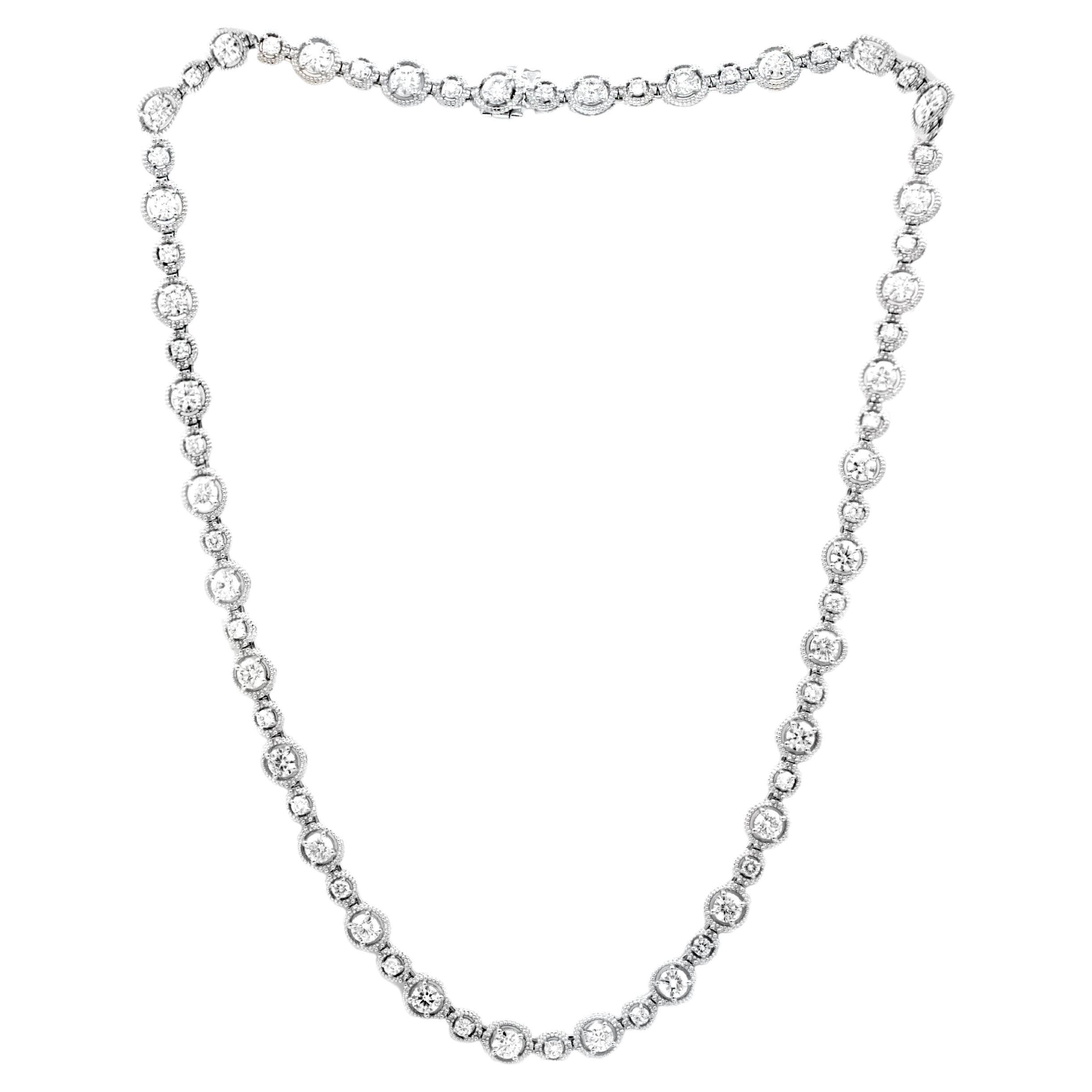 Diana M. Custom 9.60 cts Round Diamond 16" 18k White Gold Necklace For Sale