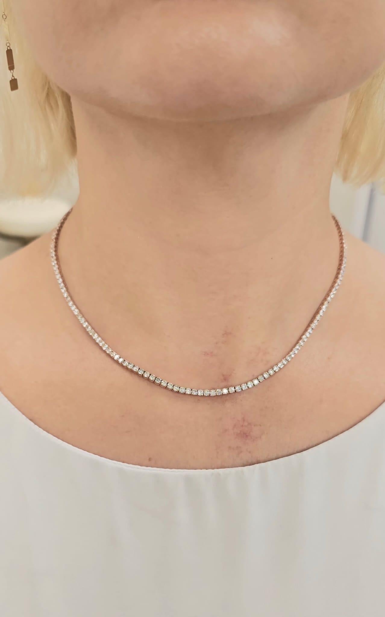 Women's or Men's Diana M. Custom 9.70 Cts. Diamond Tennis Necklace 14K Rose Gold For Sale