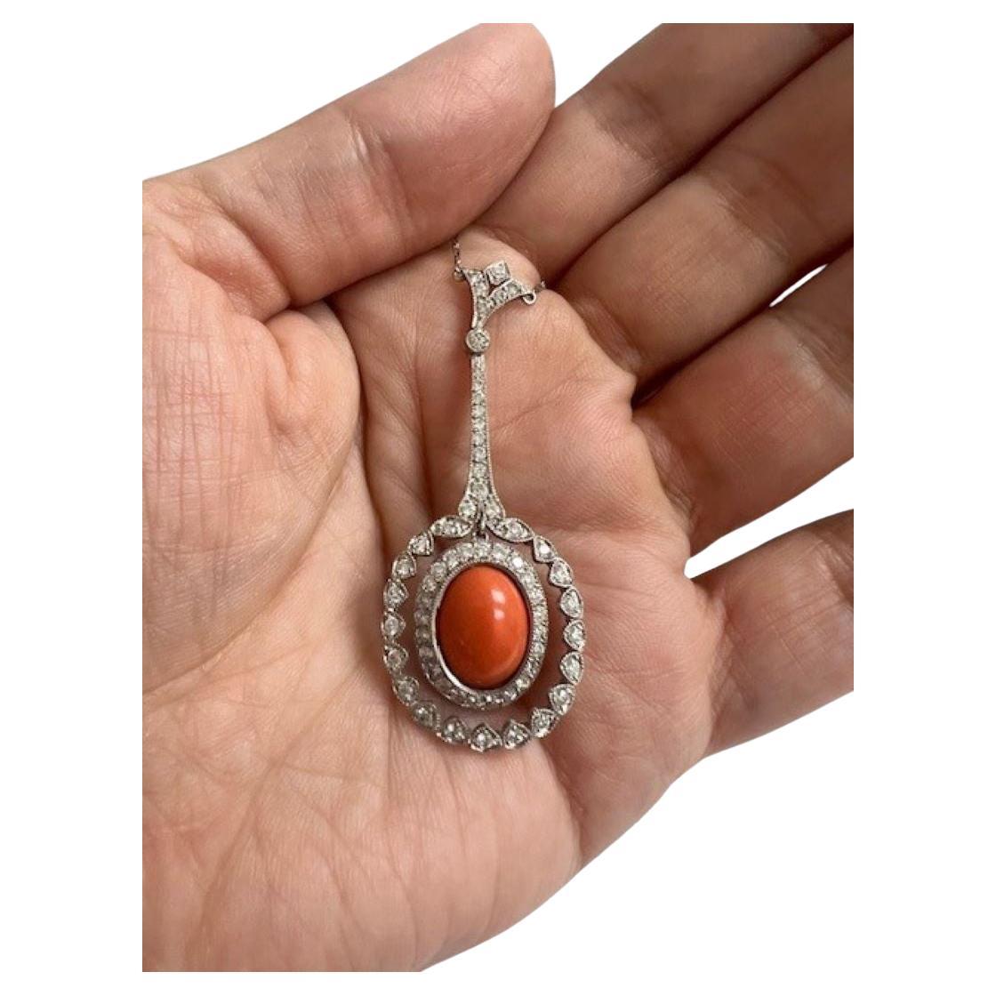 Diana M. Custom Antoque Coral Anhänger 18K Weißgold im Angebot