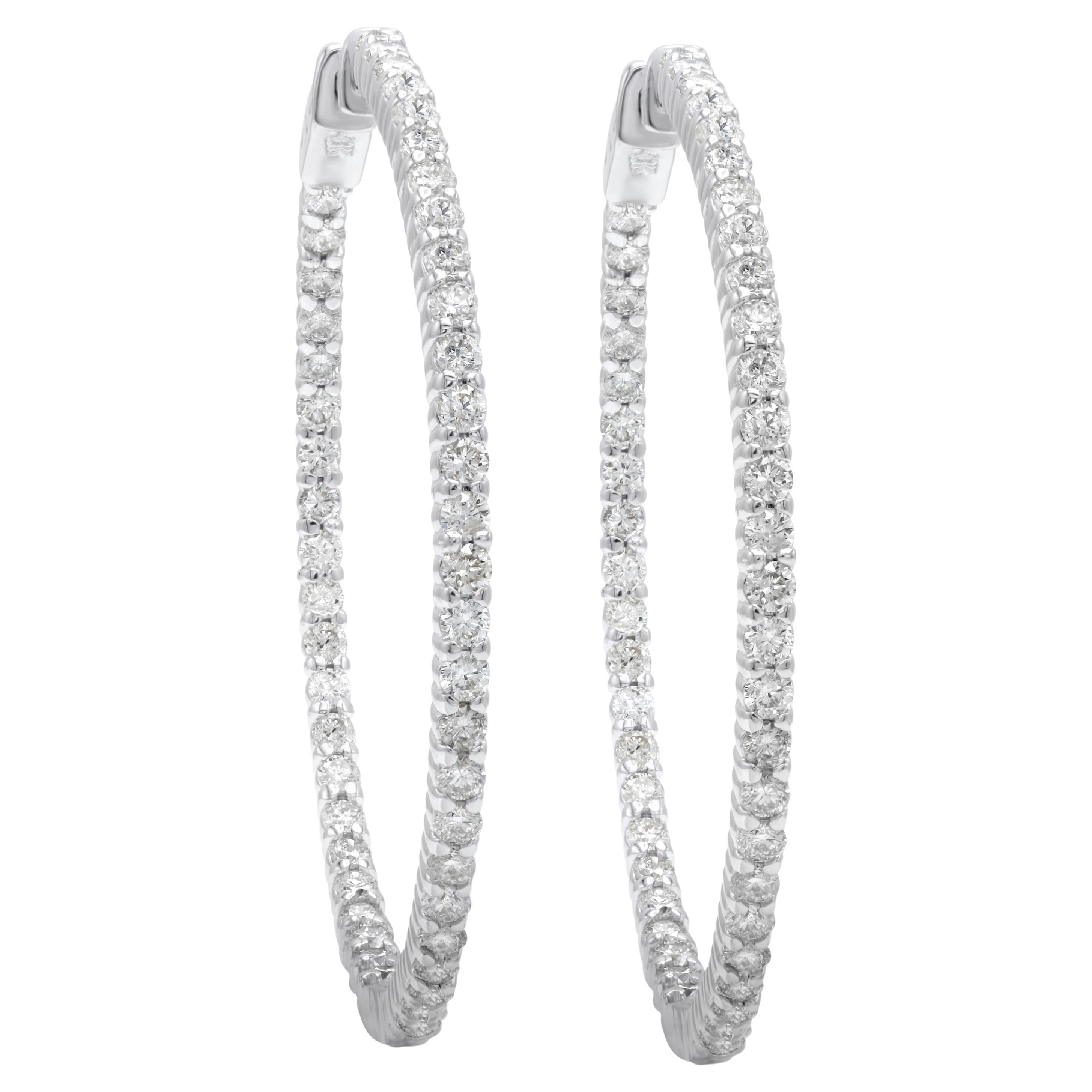 Diana M. Custom Diamomd Round Hoop Earrings 14K White Gold For Sale
