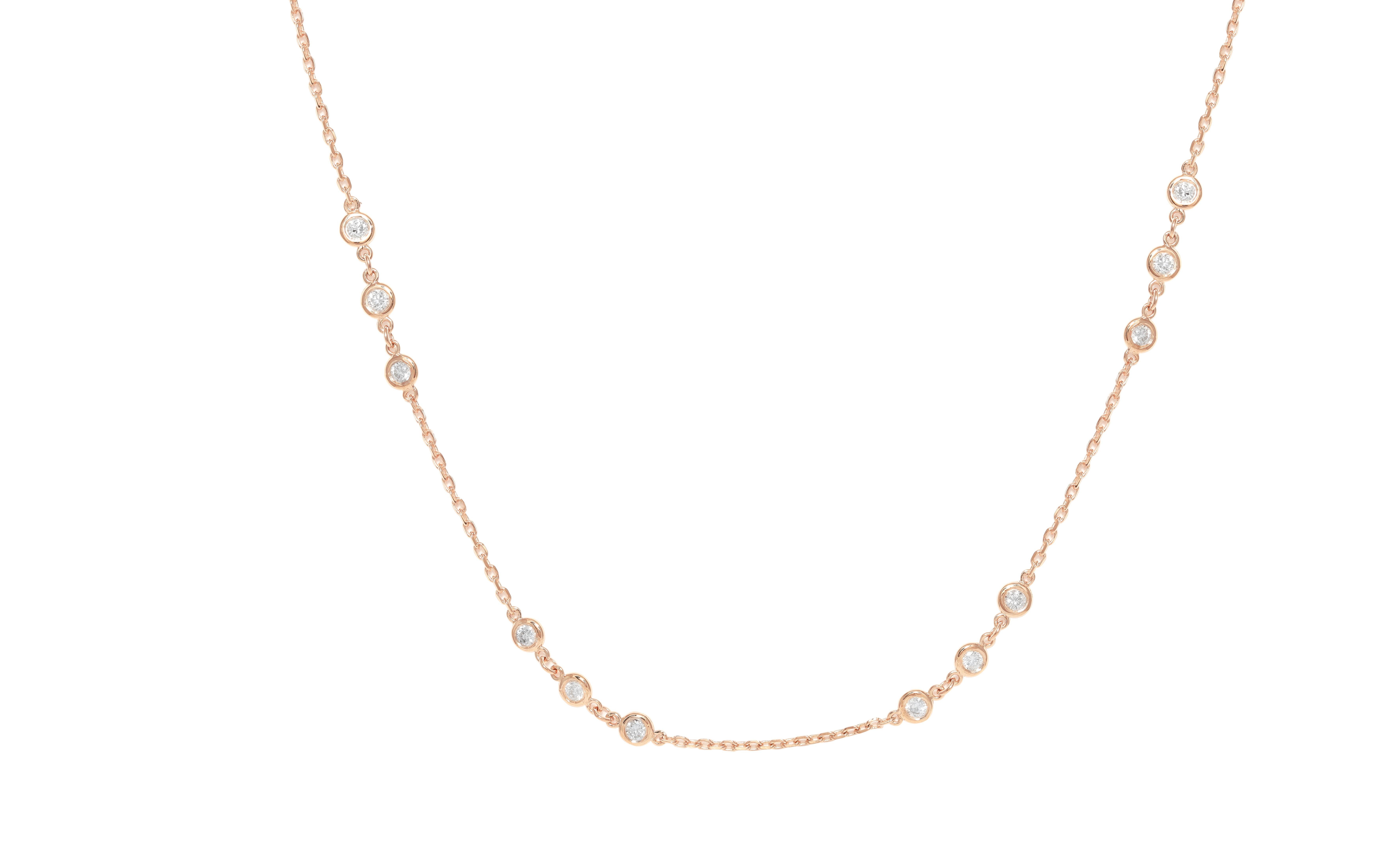 Rose Cut Diana M. Custom Diamond-By-The-Yard Necklace 1.00 Cts. Diamond 14K Rose Gold For Sale