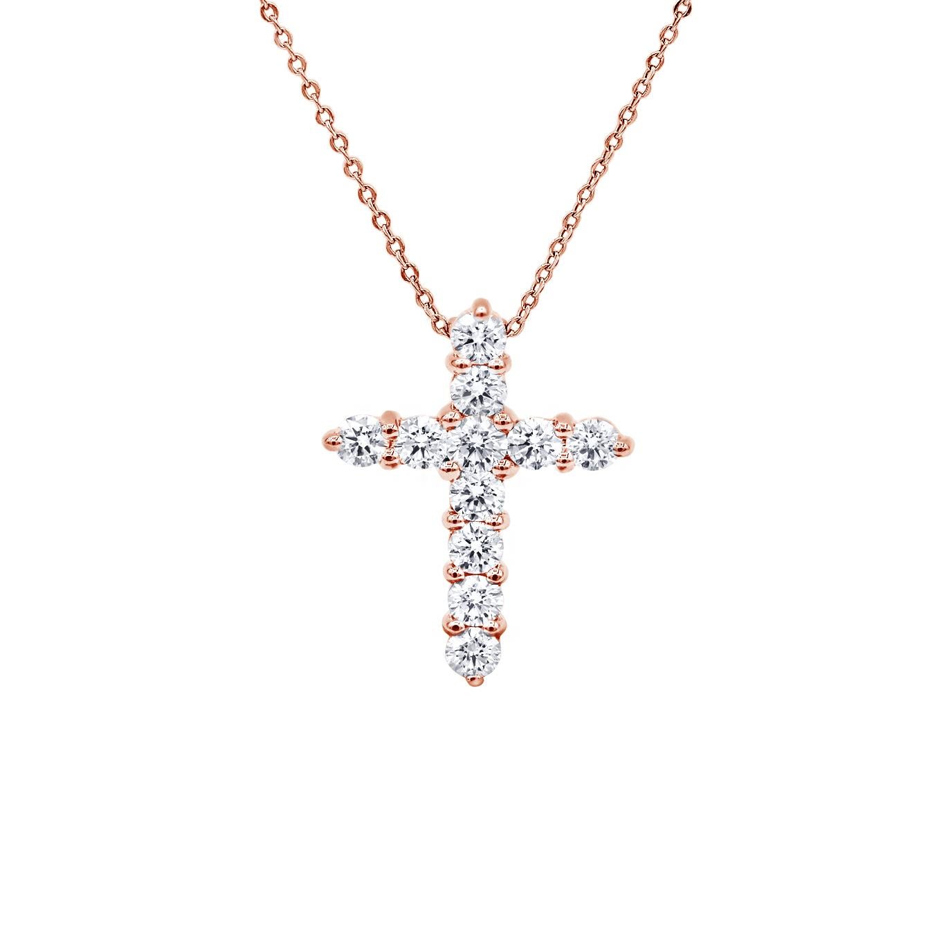 Taglio a rosa Diana M. I. Ciondolo a croce con diamante personalizzato in oro rosa 14K in vendita
