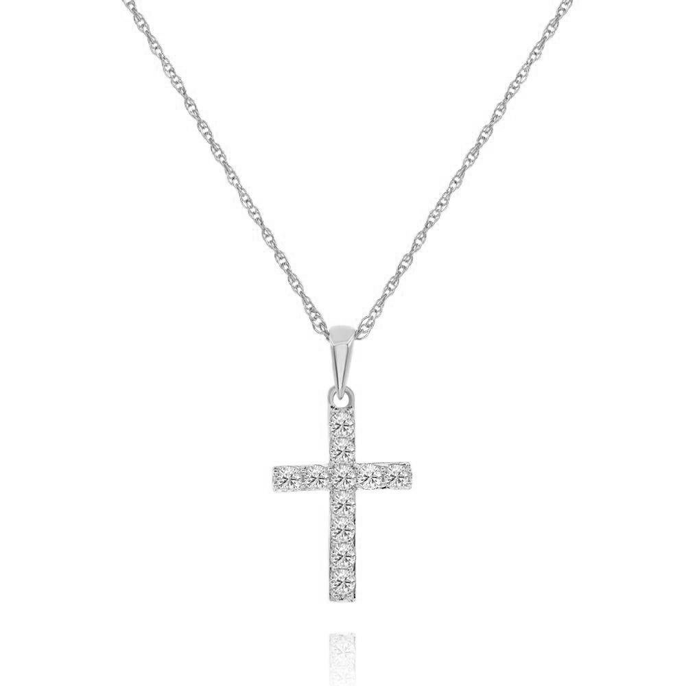 Round Cut Diana M. Custom Diamond Cross Pendant 14K White Gold For Sale