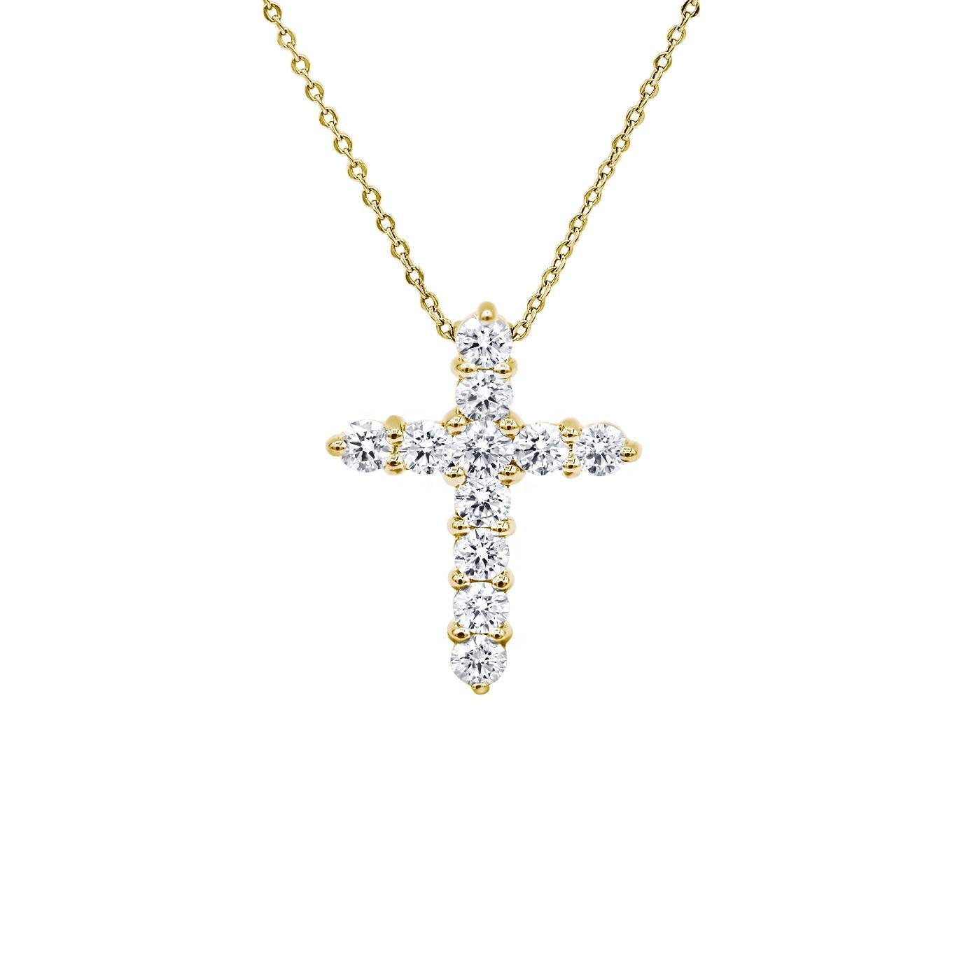 Taille ronde Diana M. Pendentif croix personnalisé en or jaune 18 carats et diamants en vente