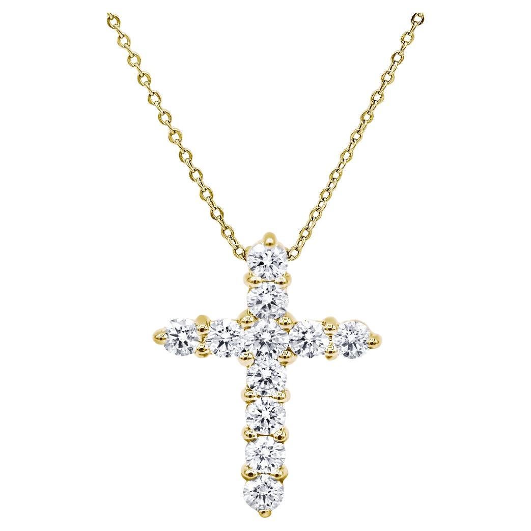 Diana M. Pendentif croix personnalisé en or jaune 18 carats et diamants