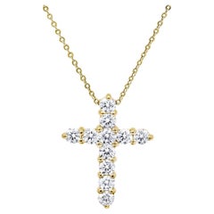 Diana M. Pendentif croix personnalisé en or jaune 18 carats et diamants