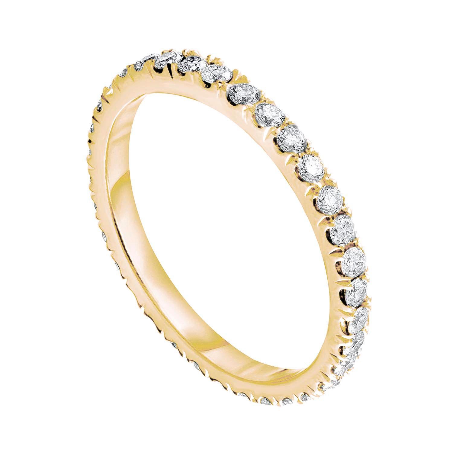 18 kt yellow gold diamond 3/4 of the way around band with 0.75 cts tw round brilliant cut diamonds