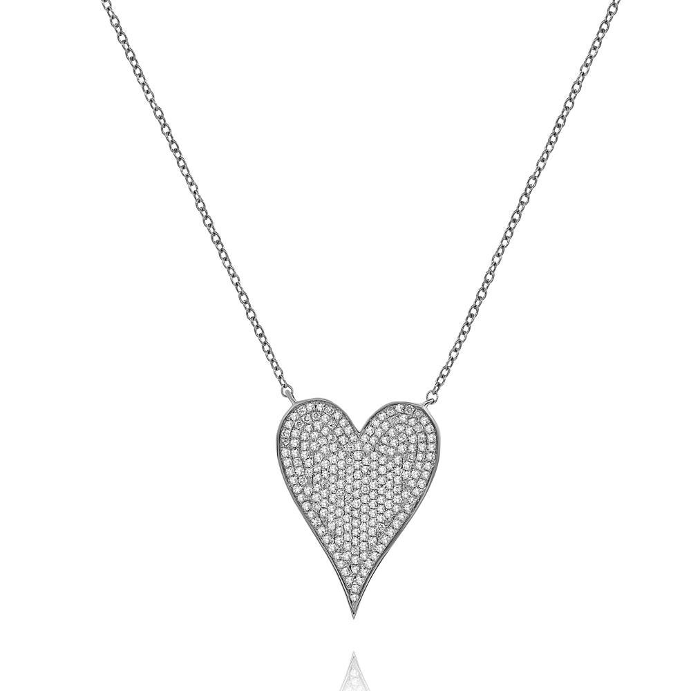 Round Cut Diana M. Custom Diamond Heart Pendant 14K White Gold For Sale