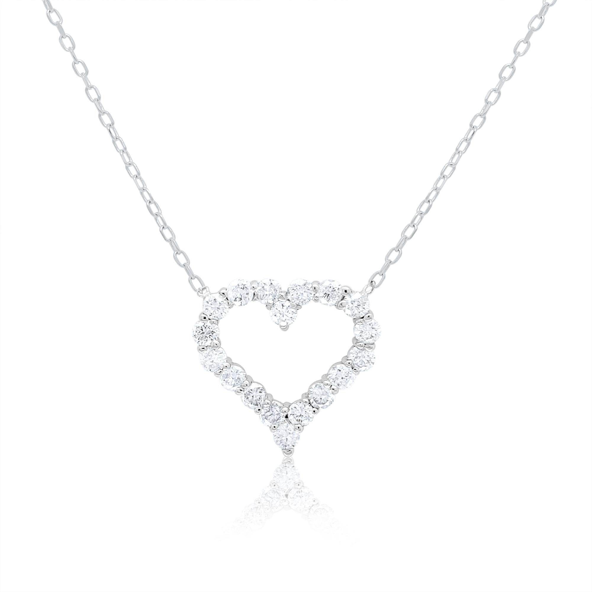 Round Cut Diana M. Custom Diamond Heart Shape Pendant 14K White Gold For Sale