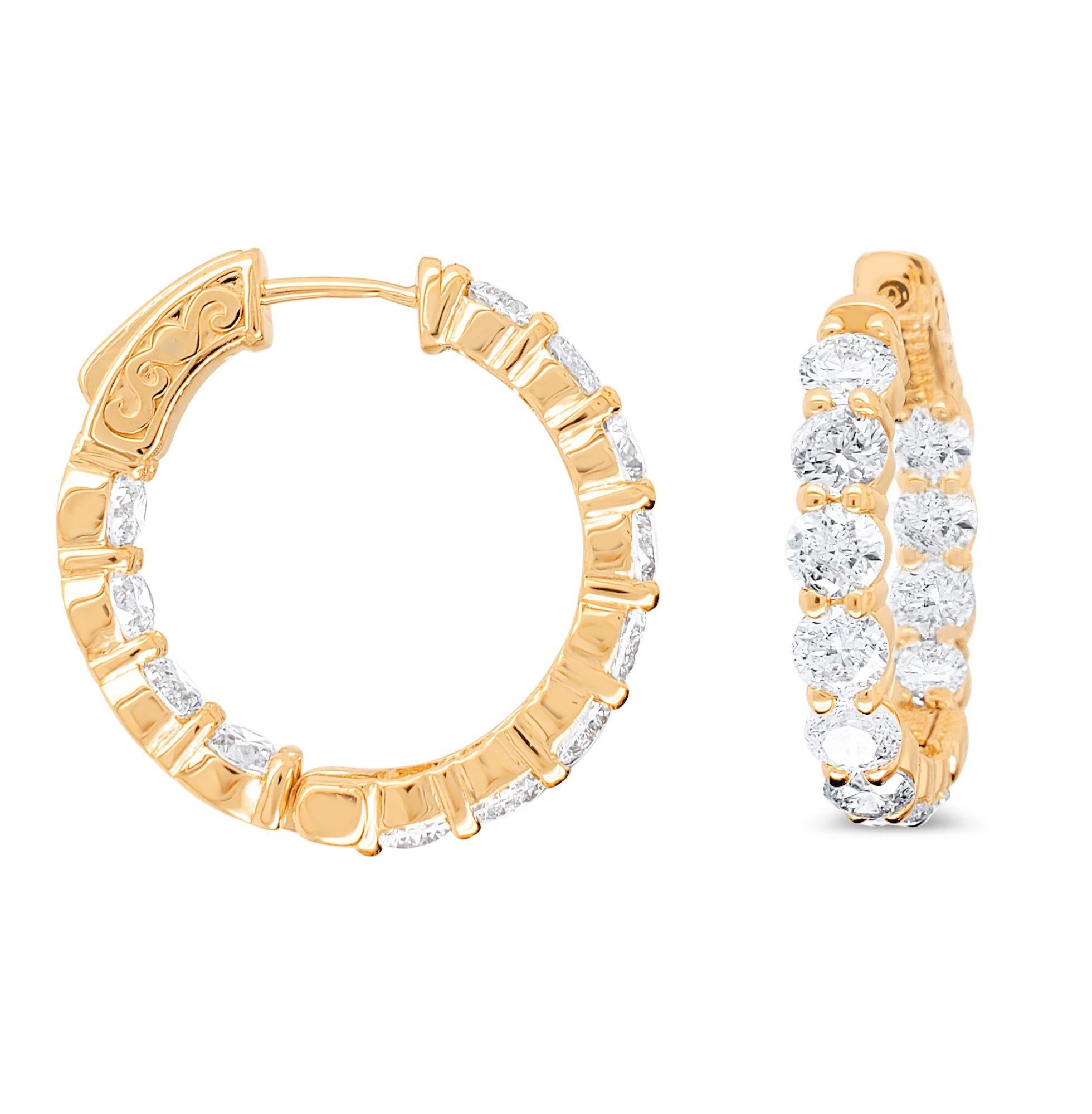 Round Cut Diana M. Custom Diamond Hoop Earrings 14K Yellow Gold For Sale