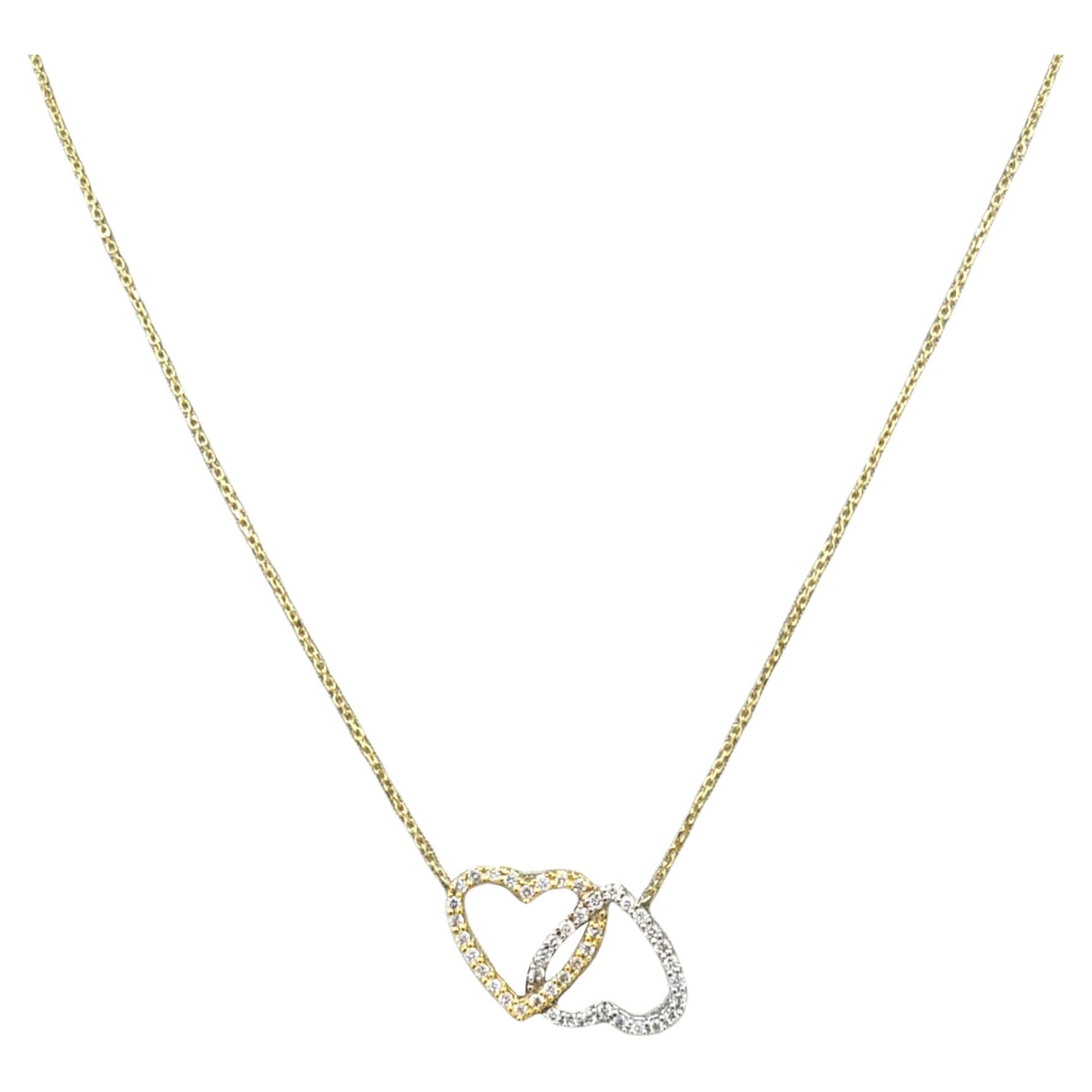 Diana M. Custom Diamond Interlocking Heart Pendant 14K Two Tone Gold For Sale