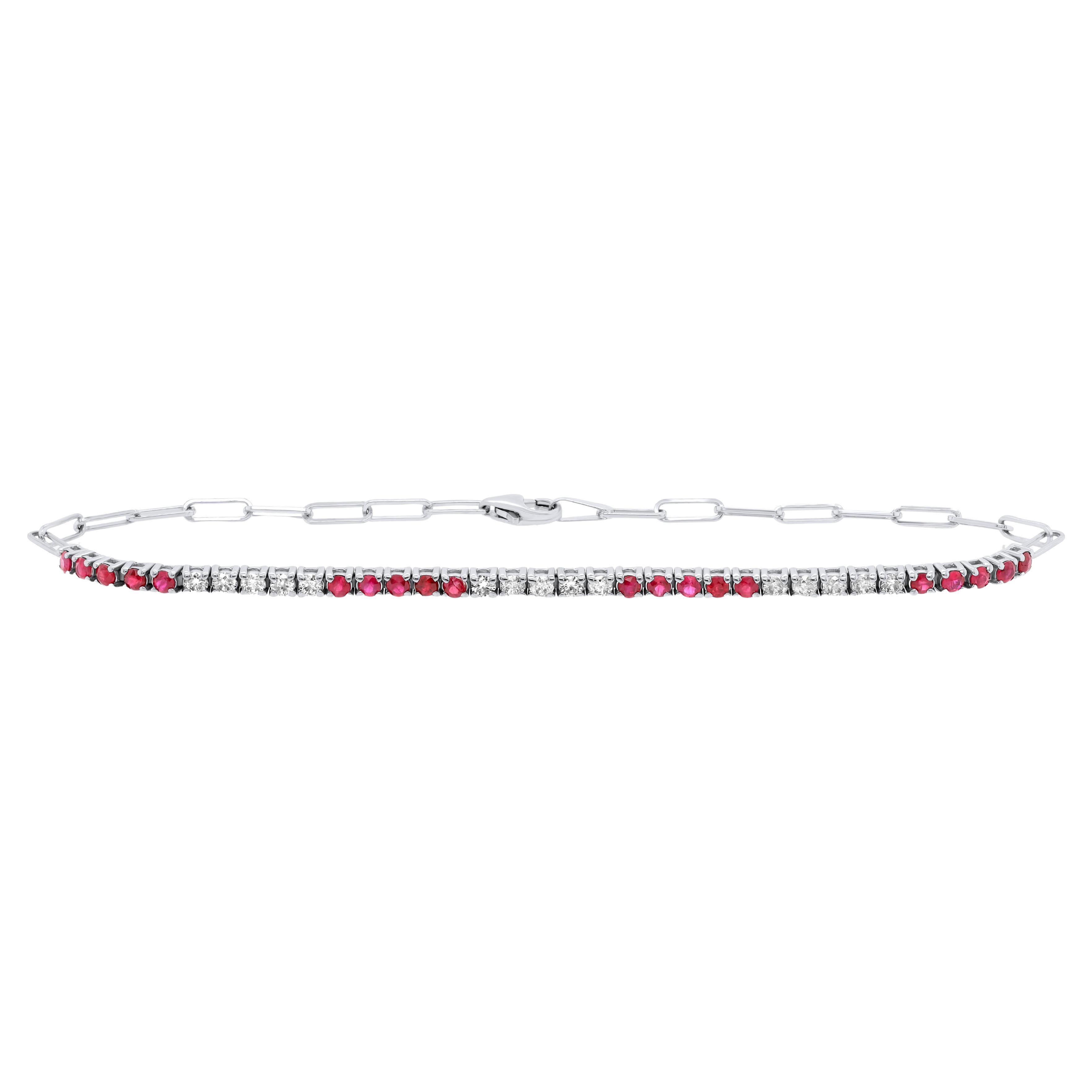 Diana M. Custom Diamond Ruby Tennis Bracelet 14K White Gold