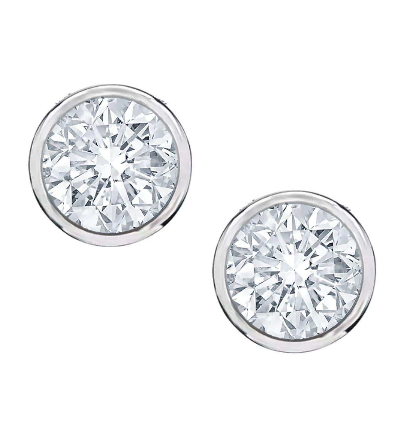 Taille ronde Diana M. Custom Diamond Stud Ears 14K White Gold (boucles d'oreilles en or blanc) en vente