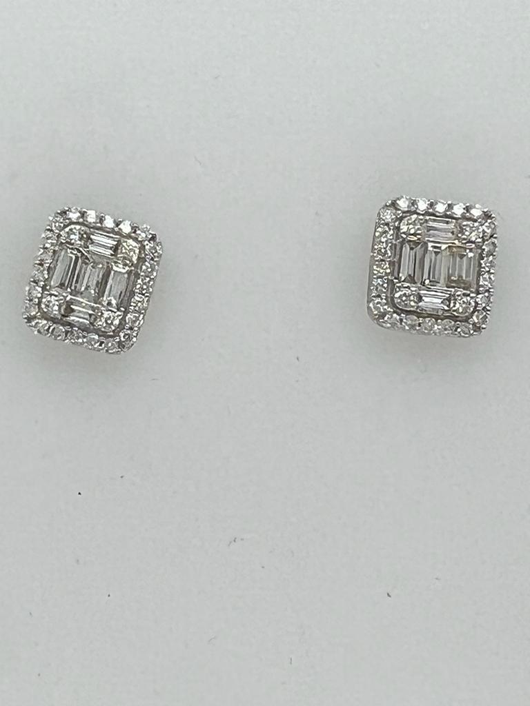 Taglio smeraldo Diana M. Custom  Diamond Stud Earrings 14K White Gold in vendita
