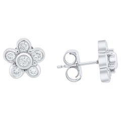 Diana M. Custom Floral 0.55 Cts. Diamond Stud Earrings 14K White Gold