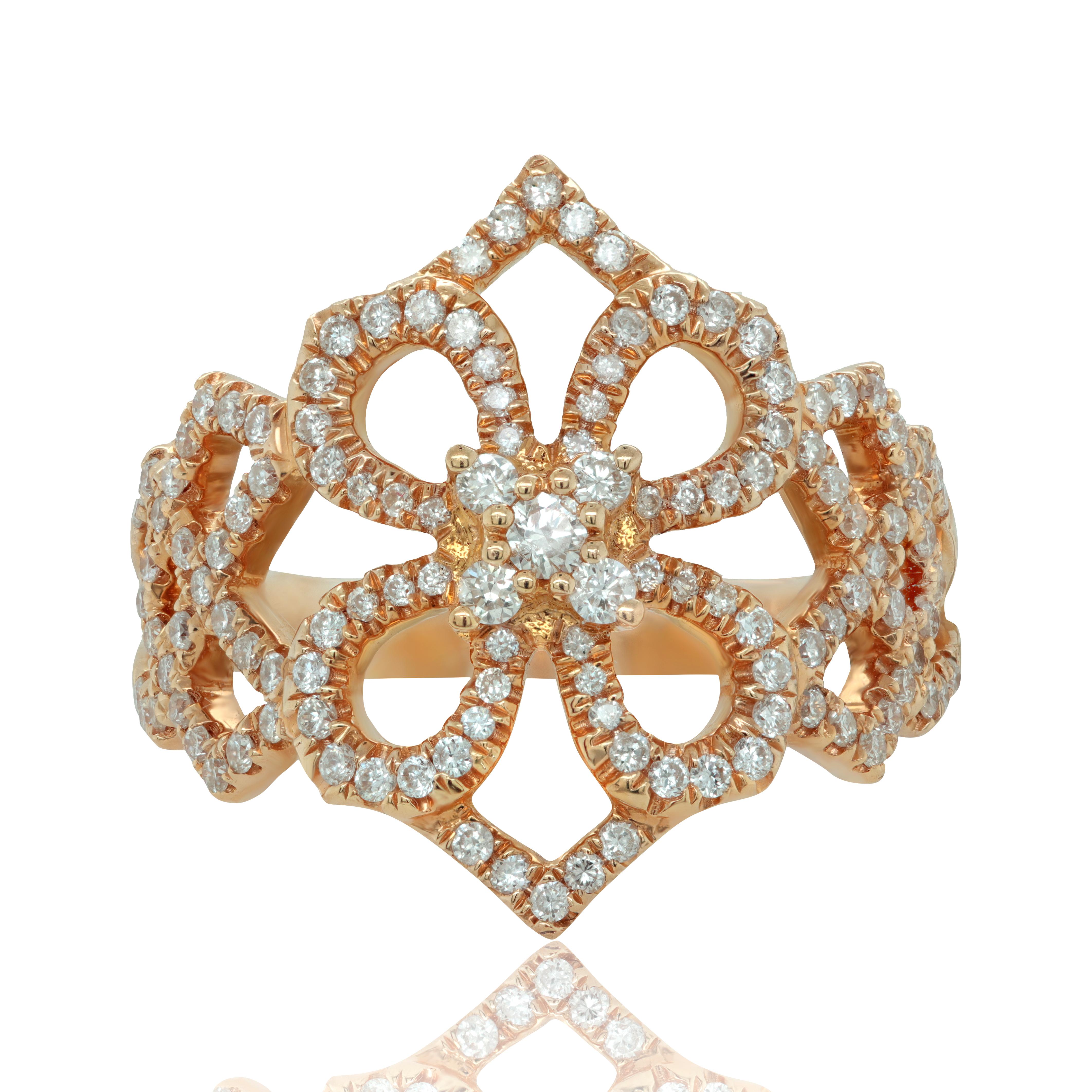 Diamantring aus 18 kt Roségold mit 4-blättrigem Kleeblatt-Design, verziert mit 0,55 Karat (tw) Diamanten
