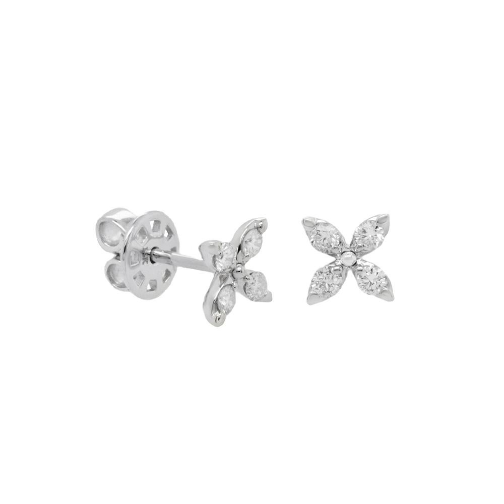 Round Cut Diana M. Custom Floral Diamond Stud Earrings 14K White Gold For Sale