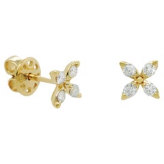Diana M. Custom Floral Diamond Stud Earrings 14K Yellow Gold