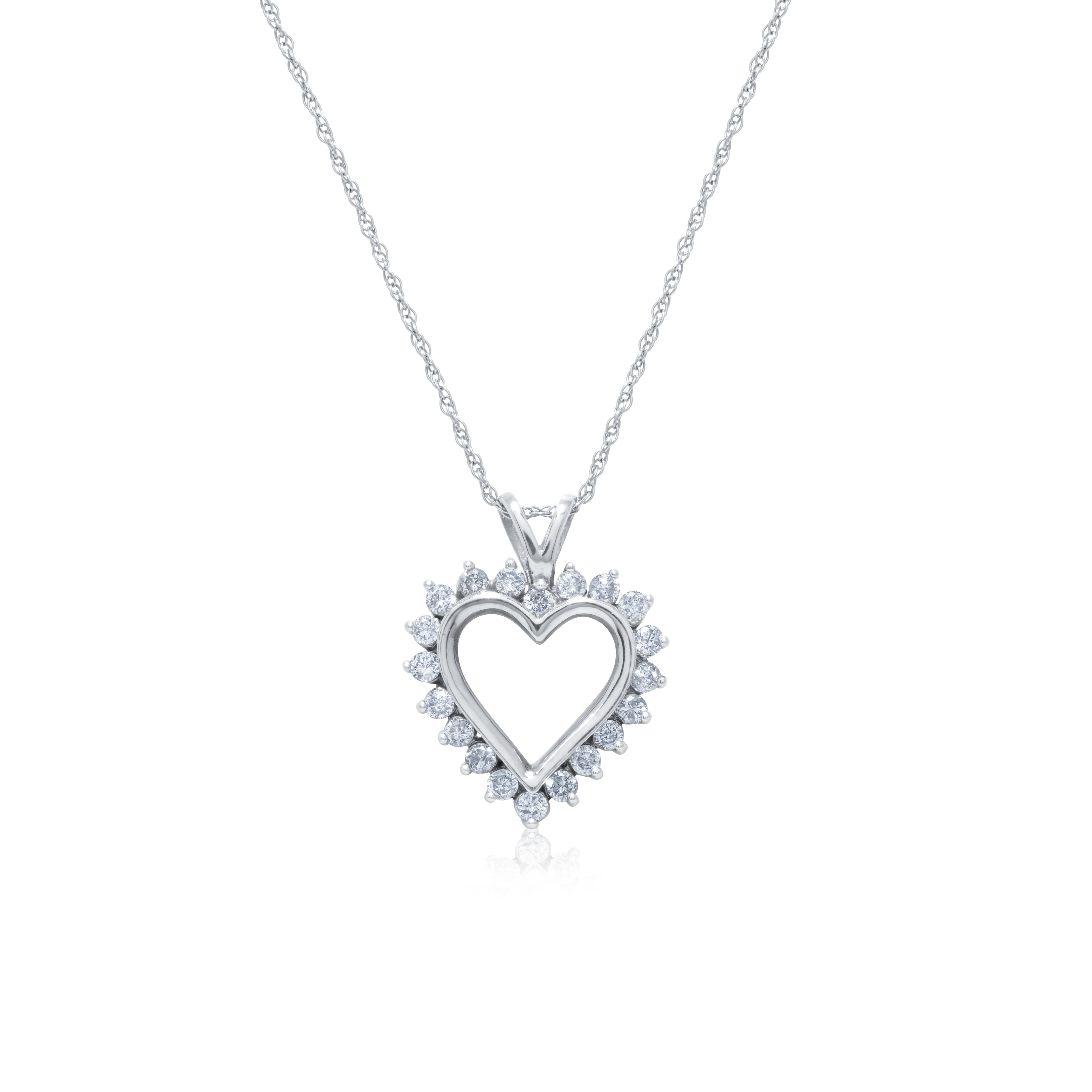 Taglio rotondo Diana M. I. Ciondolo di diamanti a forma di cuore personalizzato in oro bianco 14K in vendita