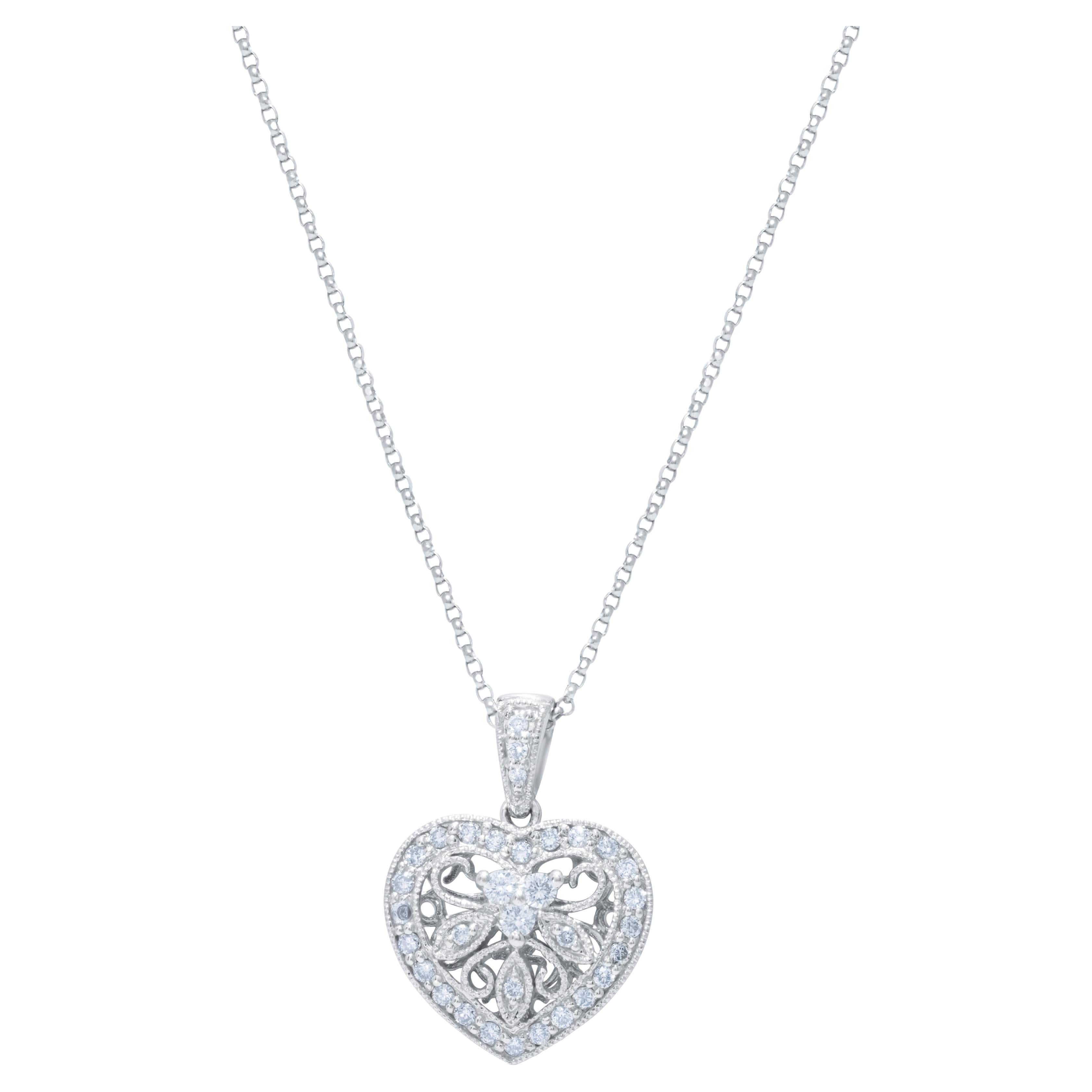 Diana M. Custom  Heart Shape Diamond Pendantn 14K White Gold