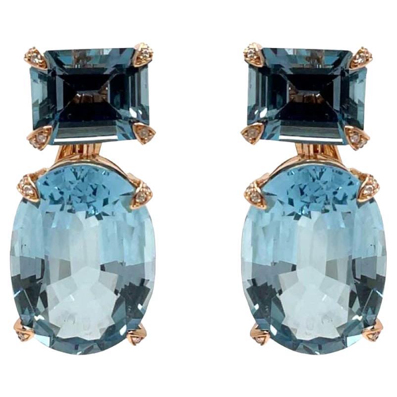 Diana M. Custom Made 18kt Rose Gold Royal Blue Topaz & Diamond Dangle Earrings